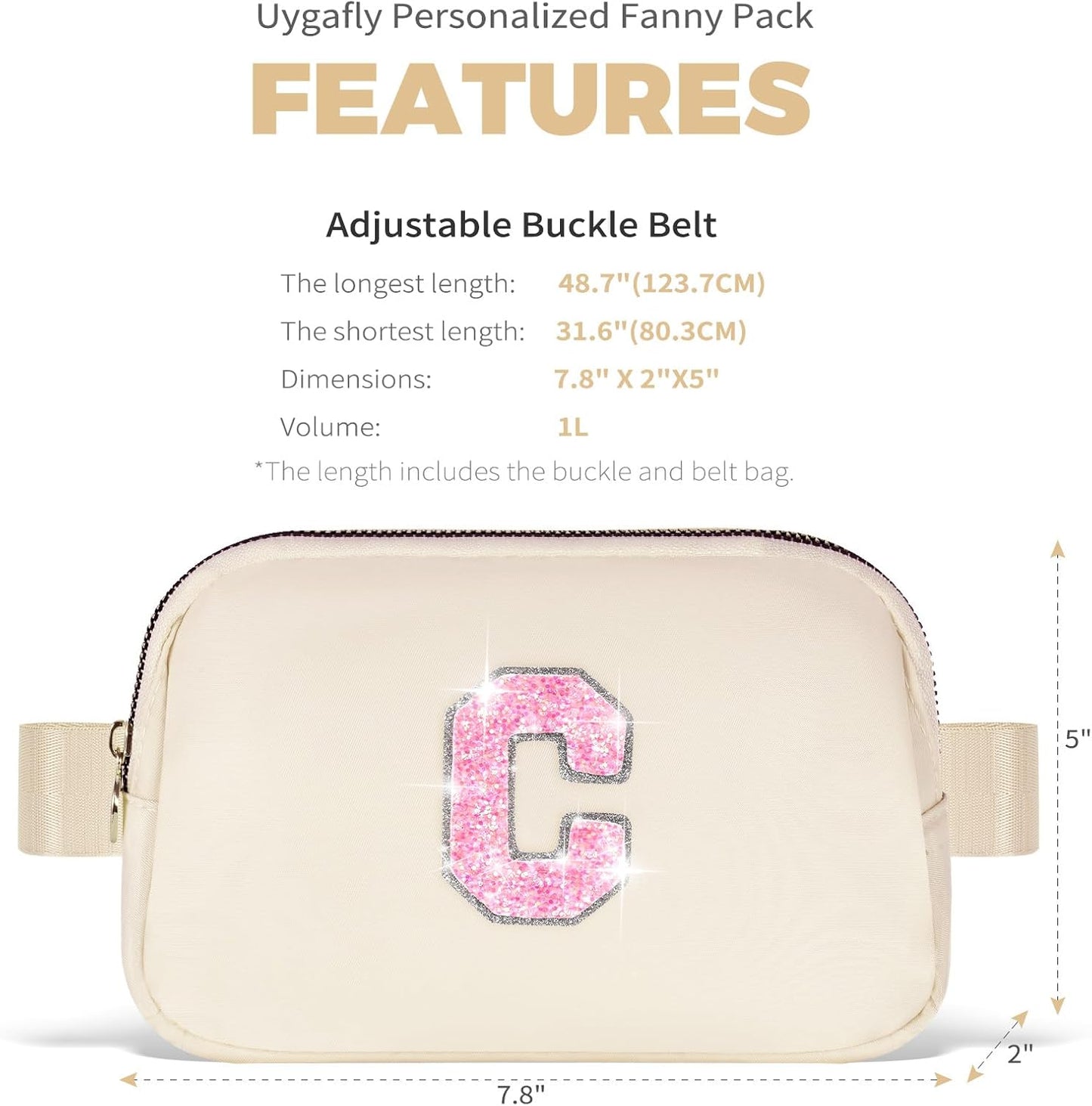 Fanny Pack Belt Bag Crossbody Bags with Initials Letter Patch Trendy Stuff for Teens Cute Stuff Birthday Gifts for Teenager Girls | Khaki,Initial C