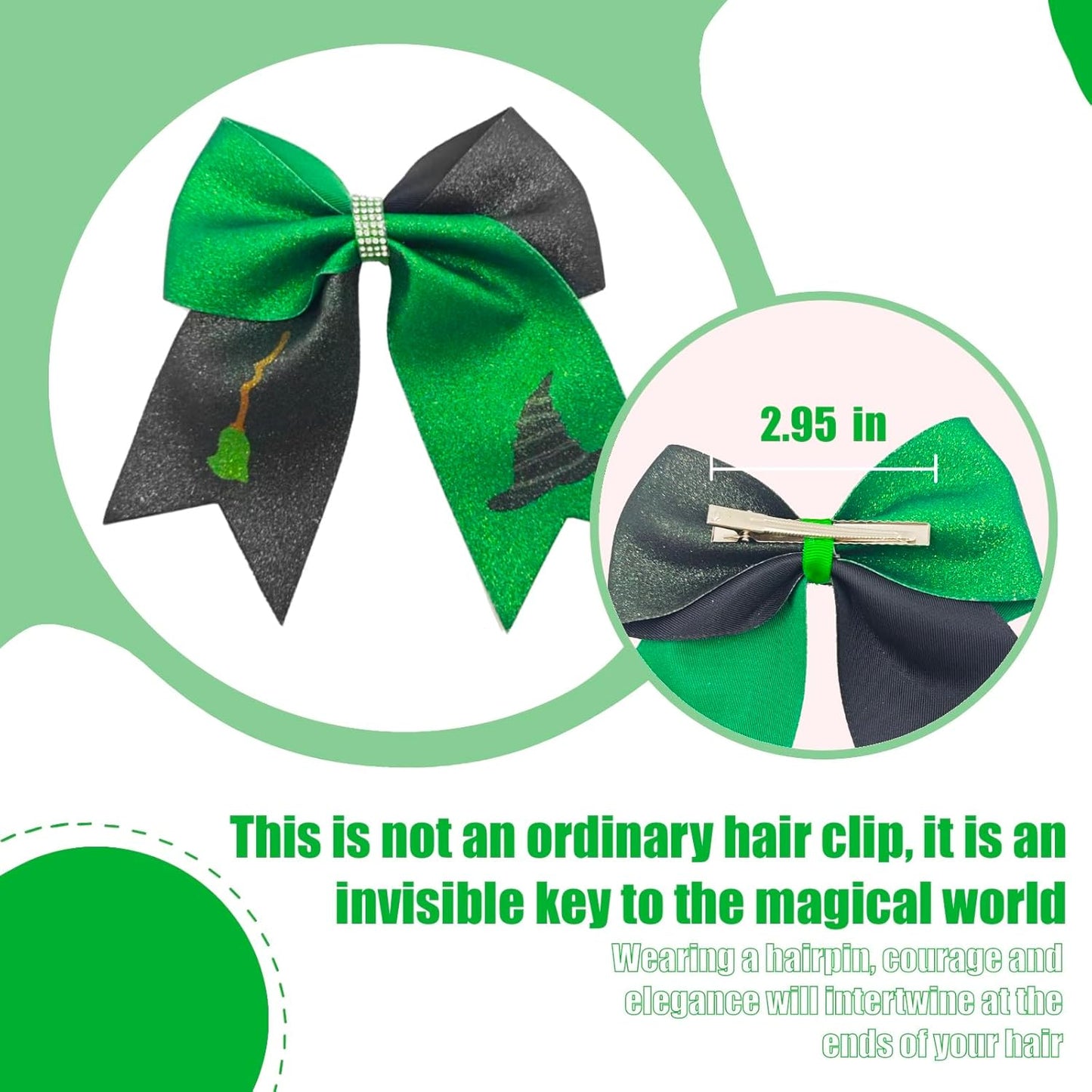 2Pcs Green & Pink Hair Bows – Witch Hair Accessories, Witch Merch Gifts for Women, Inspired Clips for Musical Fans & Costume Parties (Green)