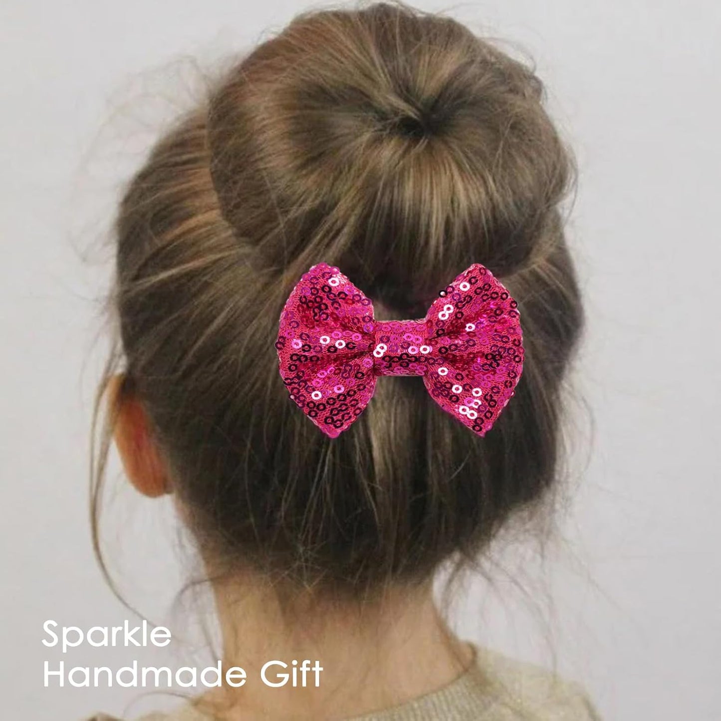 KISZU 3 Inch Glitter Hair Bows Clips, Sparkling Sequin Little Bow HairPins for Baby Girls Children Teens and Women (Rose Red)