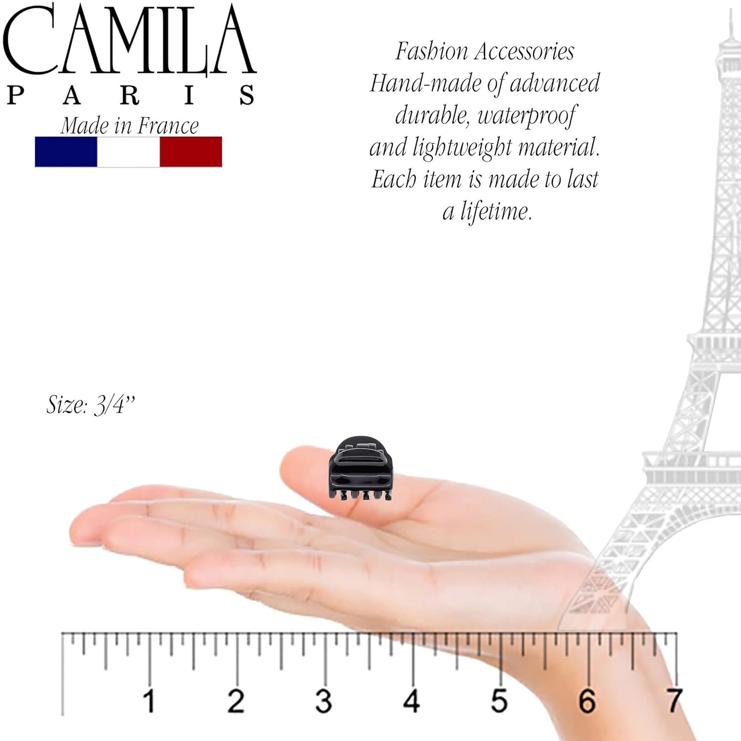 Camila Paris CP3288 French Hair Clip for Women, Set of 2 Small Black Girls Hair Claw Clips Fashion Durable Hair Accessories for Women, Luxury Ladies Strong Hold No Slip Grip Clamp, Made in France