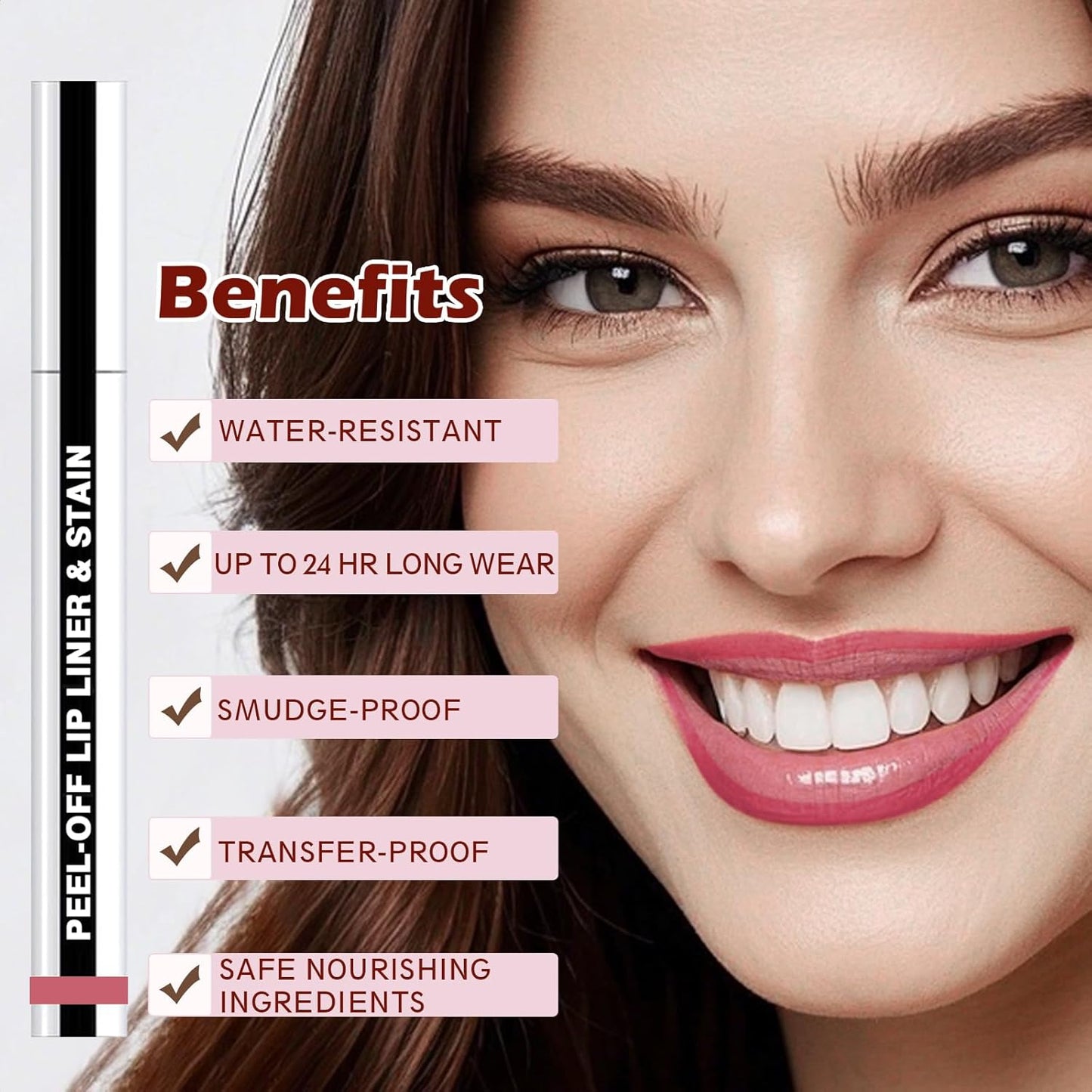 Lip Liner Stain Peel Off with Tweezer, Long Lasting Matte Lip Tattoo, Highly Pigmented Color Lip Makeup, Waterproof, Transfer-proof Lipstain for Women, for All Skin Types Cool Rose