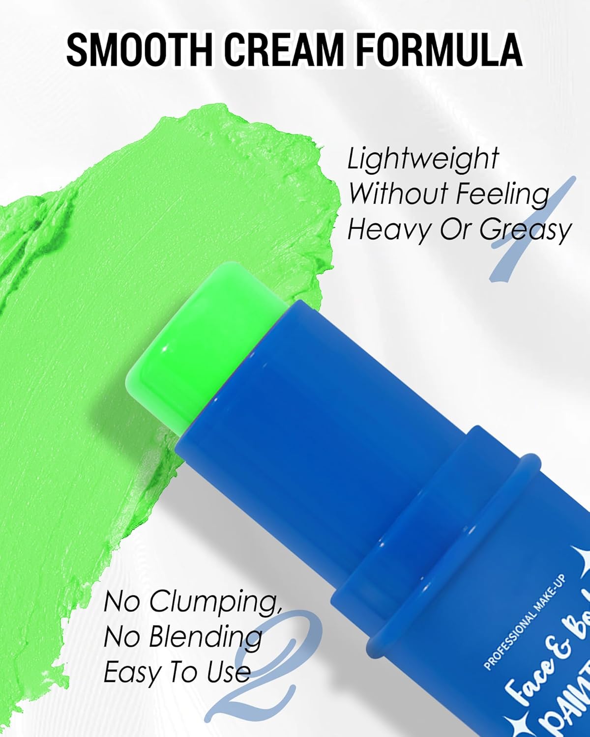 Green Face Paint Stick, Waterproof Highly Pigmented Glow in the Dark Body Paint, Green Eye Black Baseball Painting Stick, Body Painting for Patrick’s Day Halloween SFX Cosplay Makeup-05