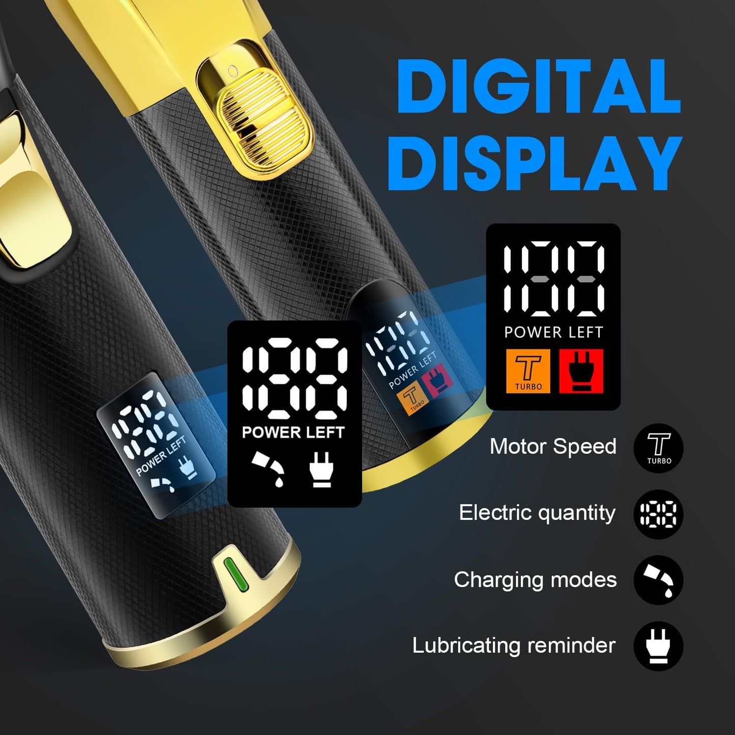 HIENA PRO Professional Hair Clippers Set for Men, Cordless Barber Kit for Haircut, Clippers and Trimmers Set, Hair Cutting Kit with LED Display & Rechargeable USB, Gifts for Men (Black Gold)