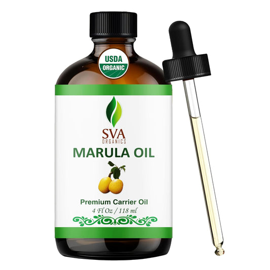 SVA Organic Marula Seed Oil - 4 Fl Oz - 100% Natural Cold Pressed Virgin Marula Oil Organic - for Face, Skin Care, Hair Care, Scalp Massage & Body Massage – Unrefined Carrier Oil with Dropper