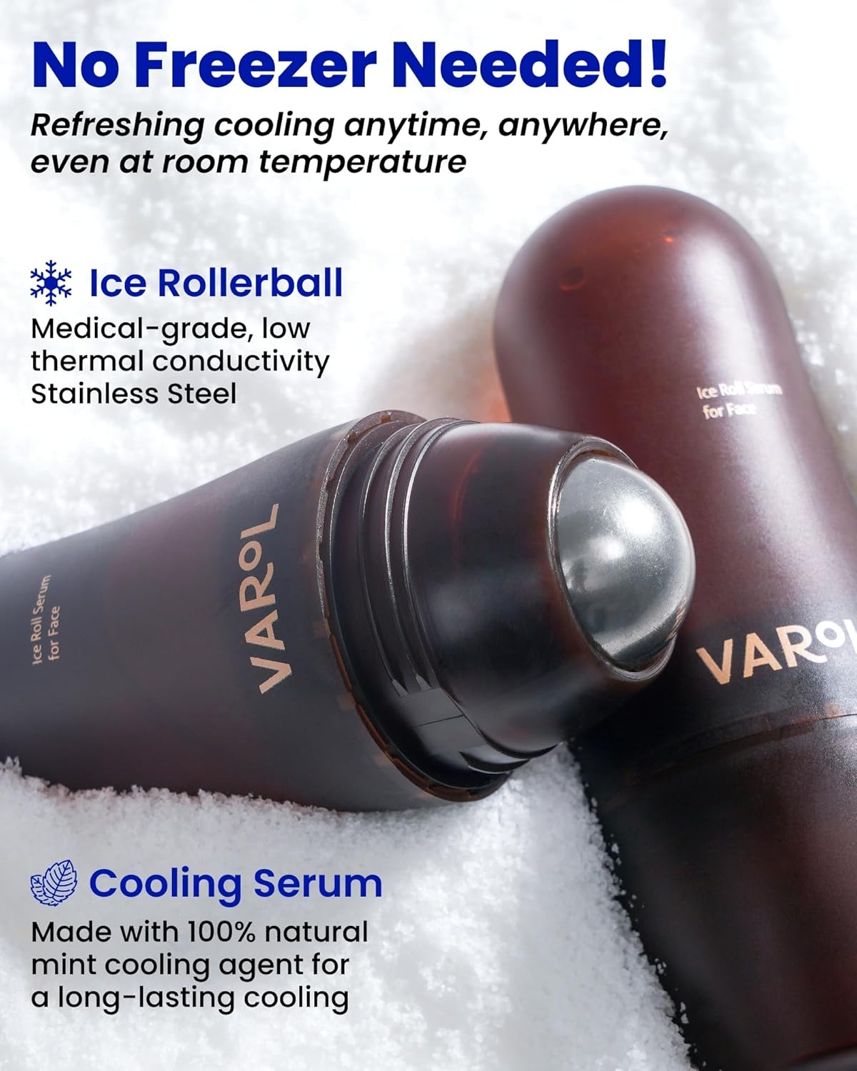 Ice Roll Serum - Cooling Serum with Face Massager Roller for Under Eye Bags, Puffiness, Dark Circles, Bakuchiol & Collagen for Wrinkles, Anti Aging, Firming - Korean Skin Care, 1.69 Fl Oz (50ml)