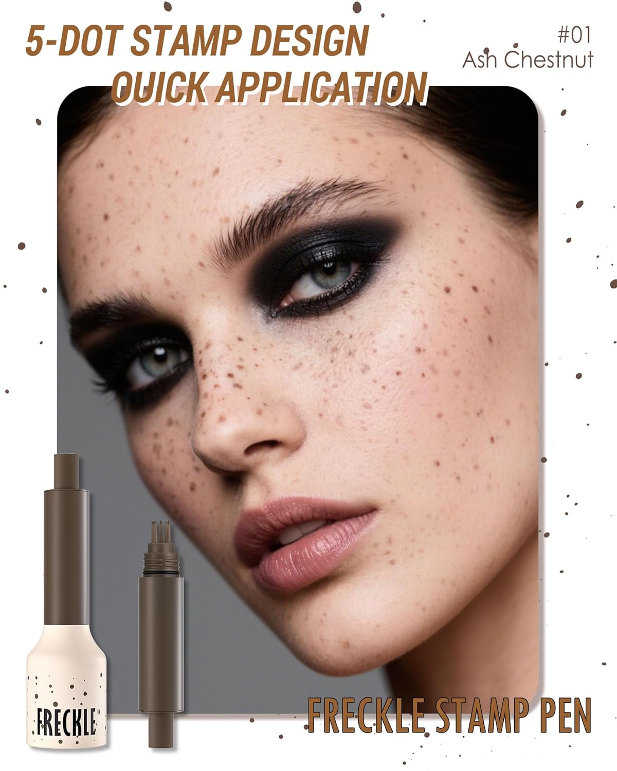 Freckle Stamp Cushion, Vivid Natural Faux Freckles Pen, Long Lasting Waterproof Quick Dry Lifelike Fake Freckle Stamp Pencil, Get Sun-kissed Stars Makeup in One Press, Makeup Gift for Women Girl-01