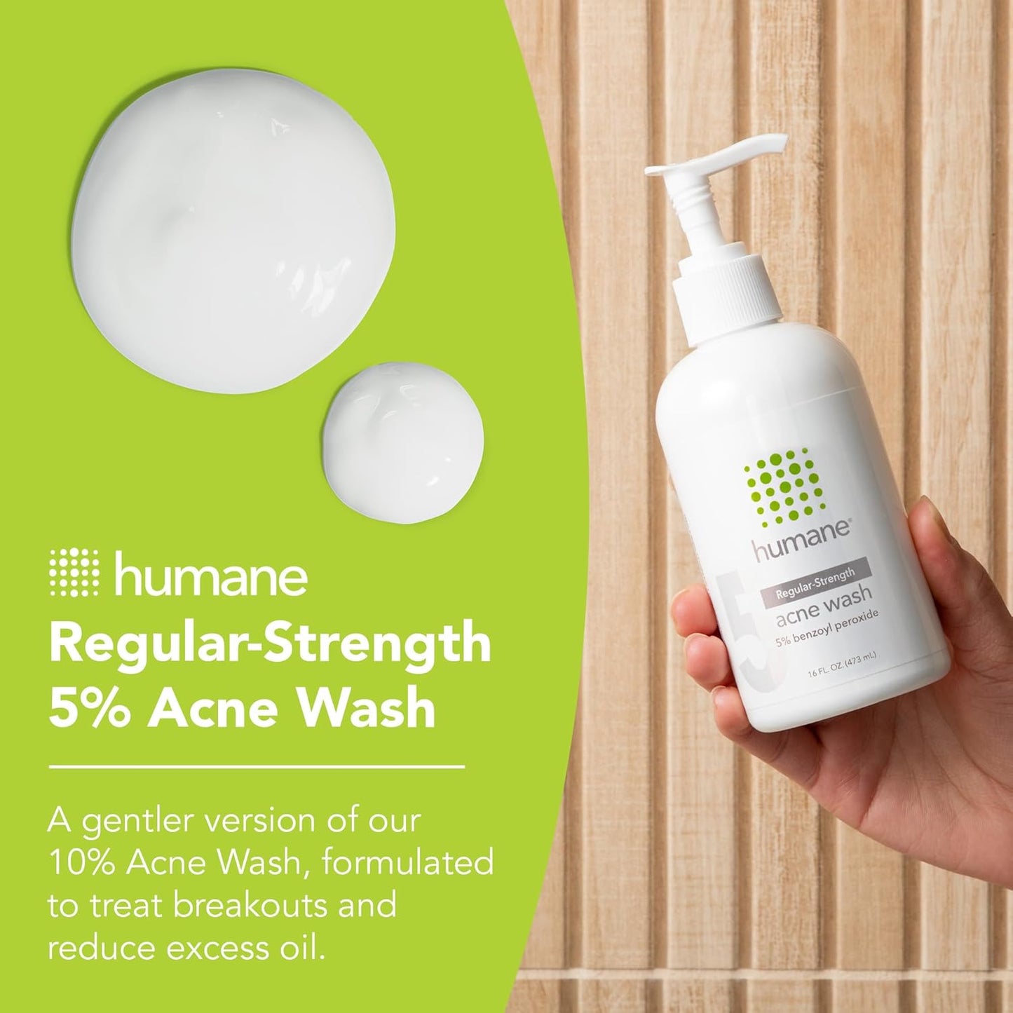 humane Benzoyl Peroxide Face Wash - 5% Regular-Strength Acne Face Wash For Skin, Back & Body - 8 Fl Oz - Dermatologist-Tested Non-Foaming Cleanser - Benzoyl Peroxide Acne Treatment - Cruelty-Free