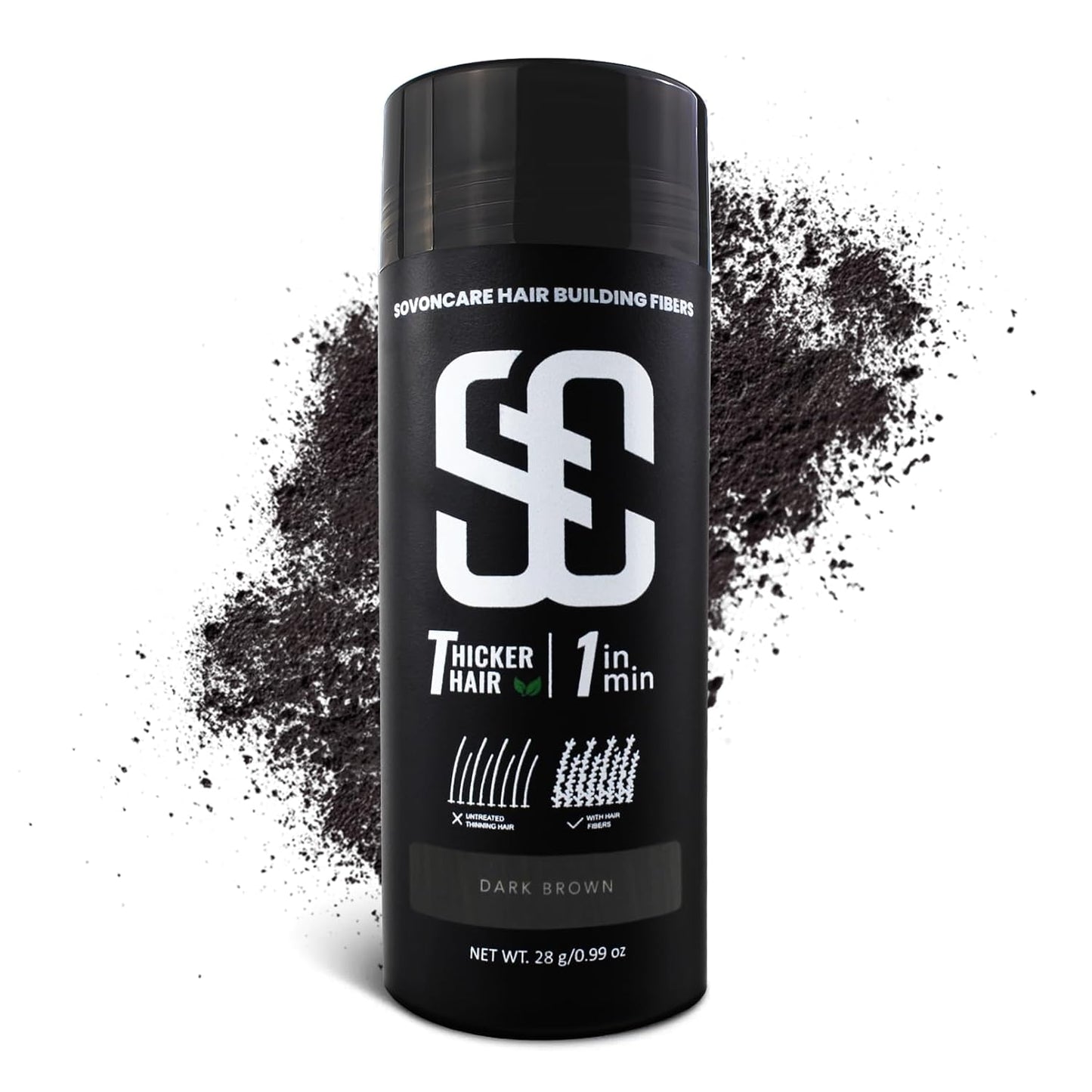 SOVONCARE Hair Fibers for Thinning Hair Dark Brown, Hair Building Fibers for Bald Spots Undetectable & Natural, Conceals Hair Loss, Fill In Fine Hair Powder Hair Thicker Instantly for Women & Men 28g