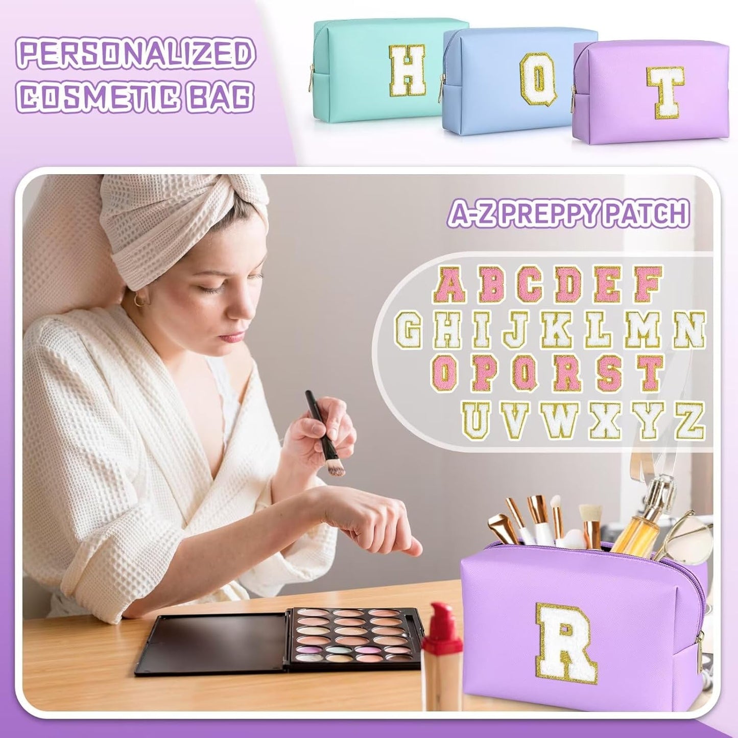 TOPEAST Gifts for Friends Female Mom, Cute Makeup Bag Small Pink Cosmetic Bag Travel Toiletry Bag, Personalized Birthday Gift for Women Girl, Preppy Travel Stuff for Girls (Purple C)