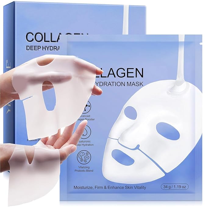 Collagen Face Mask 6PACK, Deep Hydrating Face Mask, Anti Wrinkle Facial Mask, Collagen Face Mask for Skincare, Elasticity Enhancing, Firming, Moisturizing, Overnight Face Mask for All Skin Types
