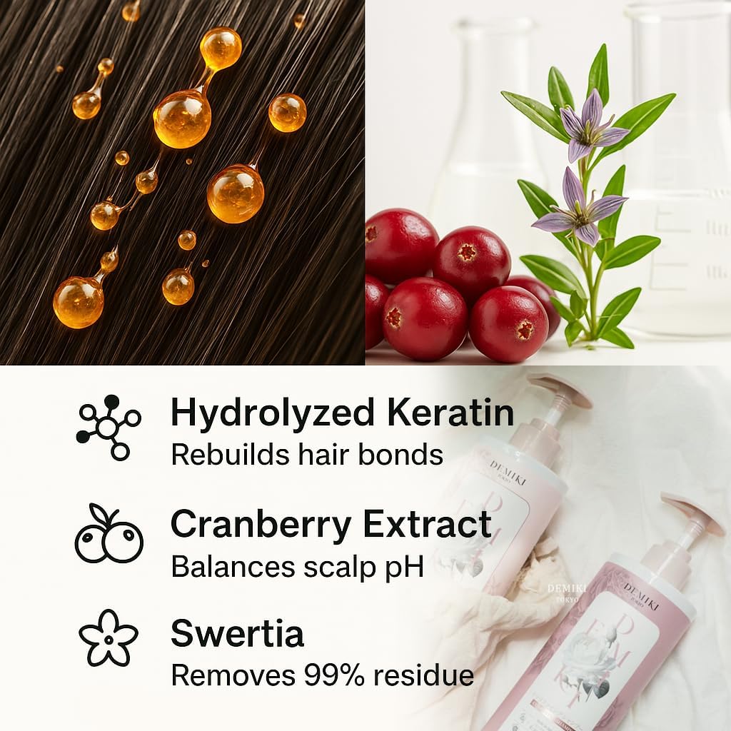 DEMIKI Japanese Shampoo and Conditioner Set for Women, Shampoo and Conditioner Set for Oily Hair, Sulfate Free, Rose Scent, Anti Dandruff, Clarifying, Moisturizing, Hydrolyzed Keratin Hair Care, 32oz