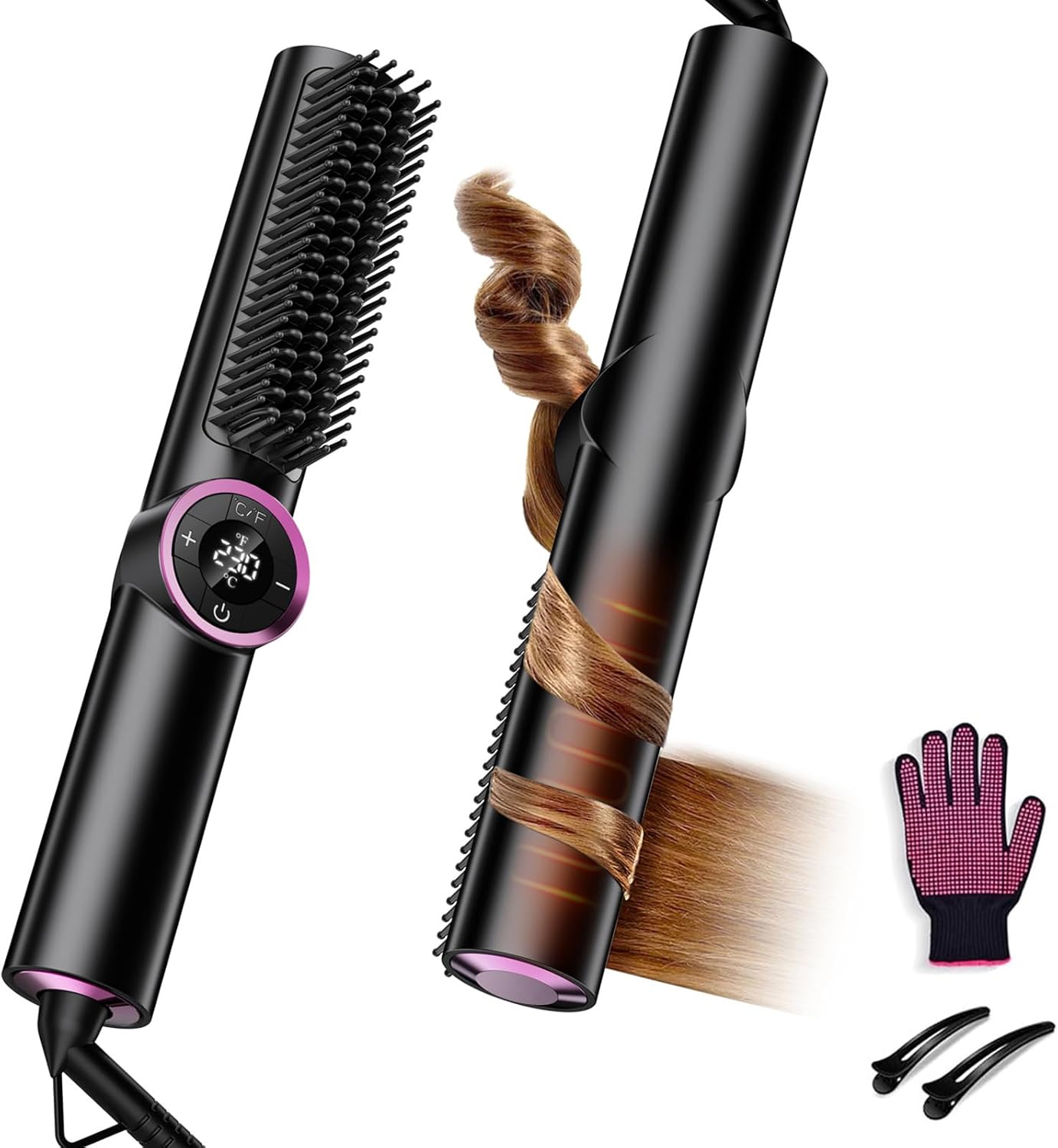 Hair Straightener Brush for Women: Negative Ionic 3-in-1 Curling & Straightening Brush, Ceramic Hot Comb with 15 Temps for Hair Styling