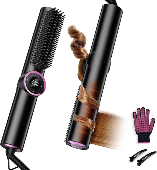 Hair Straightener Brush for Women: Negative Ionic 3-in-1 Curling & Straightening Brush, Ceramic Hot Comb with 15 Temps for Hair Styling