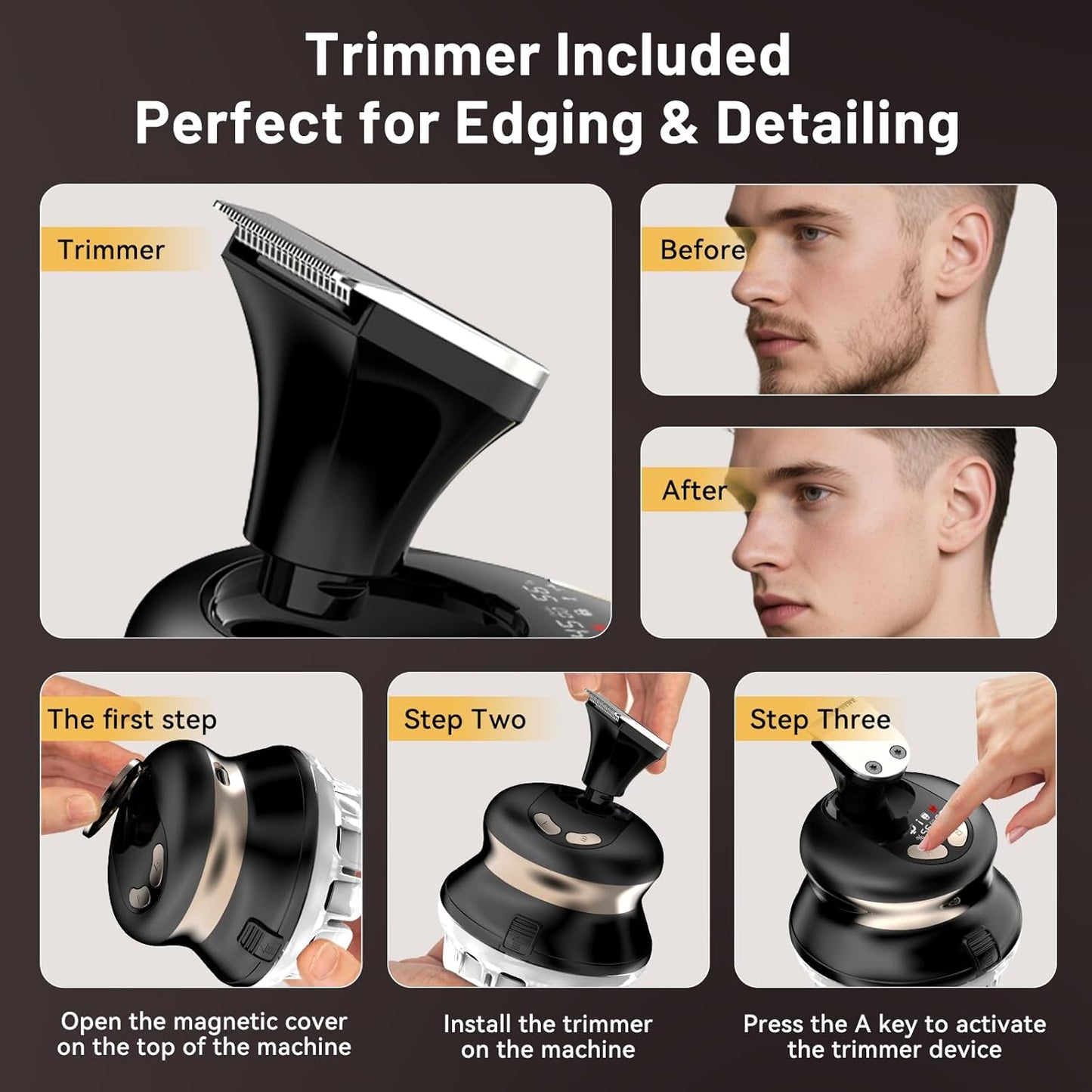 Self Haircut Kit for Men with Trimmer – DIY Clipper for Buzz Cut, Crew Cut, Flat Top – LED Display, Waterproof, USB Rechargeable, Home Use with 2 Guards
