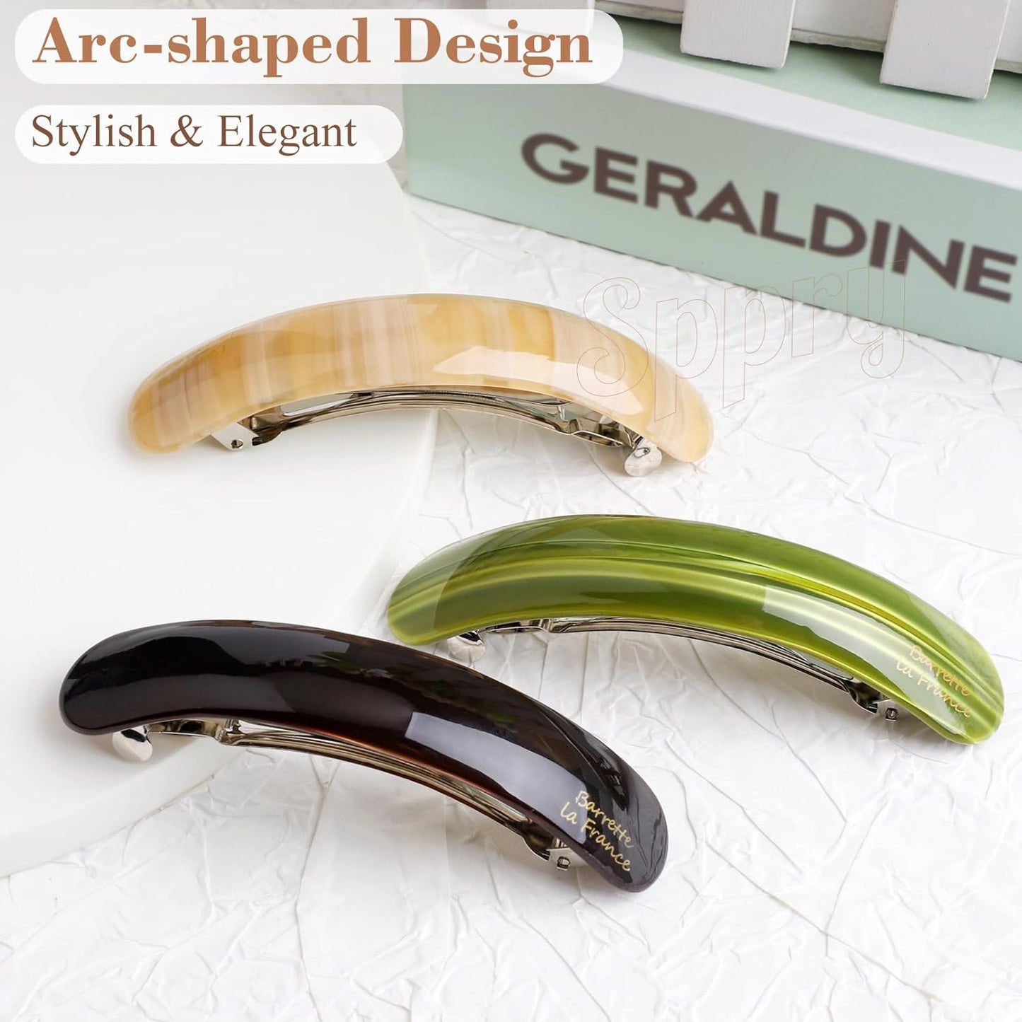 French Large Arc-shaped Adjustable Hair Clip Barrette for Women, Automatic Clasp (Light Coffee)