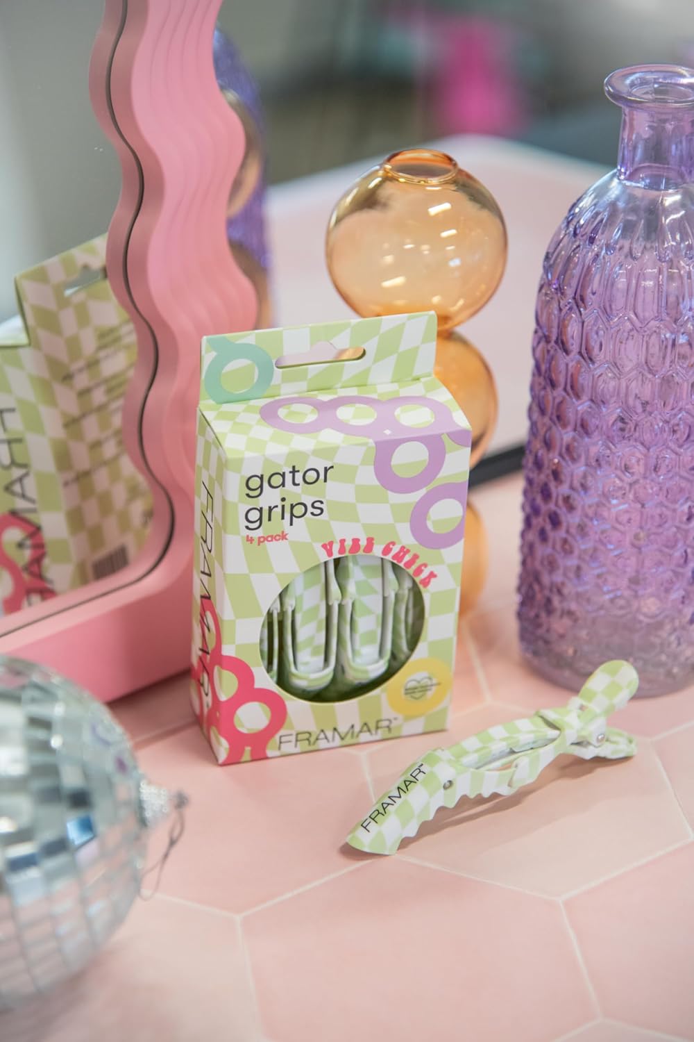 FRAMAR Alligator Clips For Hair Styling – Professional Alligator Hair Clips For Women, Checkered Hair Clip For Women, Checkered Hair Clips For Styling – Matte Firm Hold Without Slipping – 4 Pack