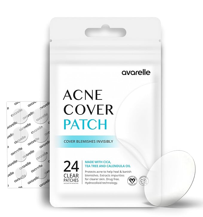 AVARELLE Acne Cover Patch Original Hydrocolloid, Tea Tree, Calendula Oil, CICA. Certified Vegan & Cruelty-Free (24 PATCHES)