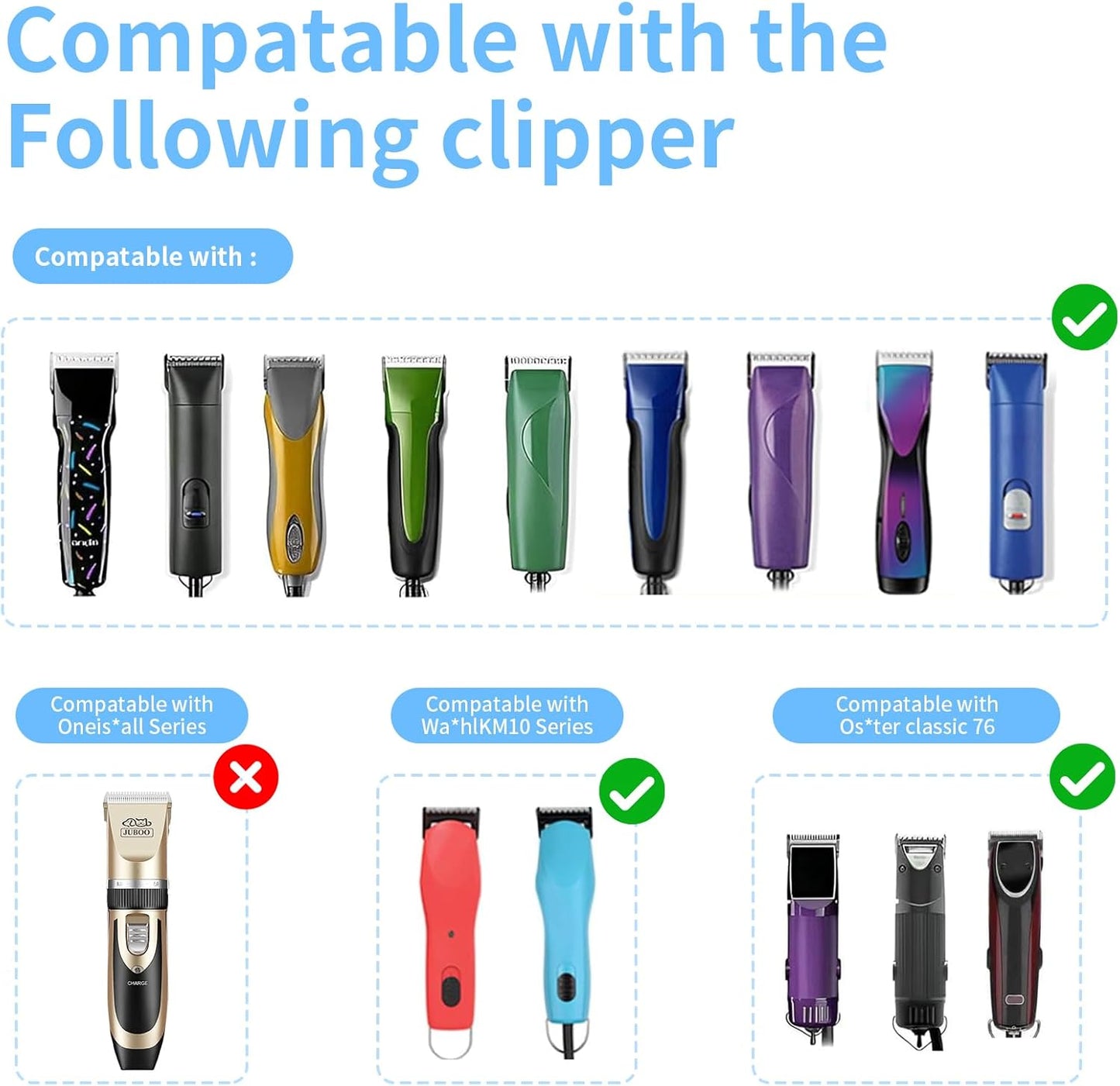 Size 10+15+30+40+7FC+5FC+4F+3-3/4FC Detachable Dog Grooming Blades, Compatible with Andis, Oster A5, Wahl KM10 Series Clippers, Silver (8 Packs)