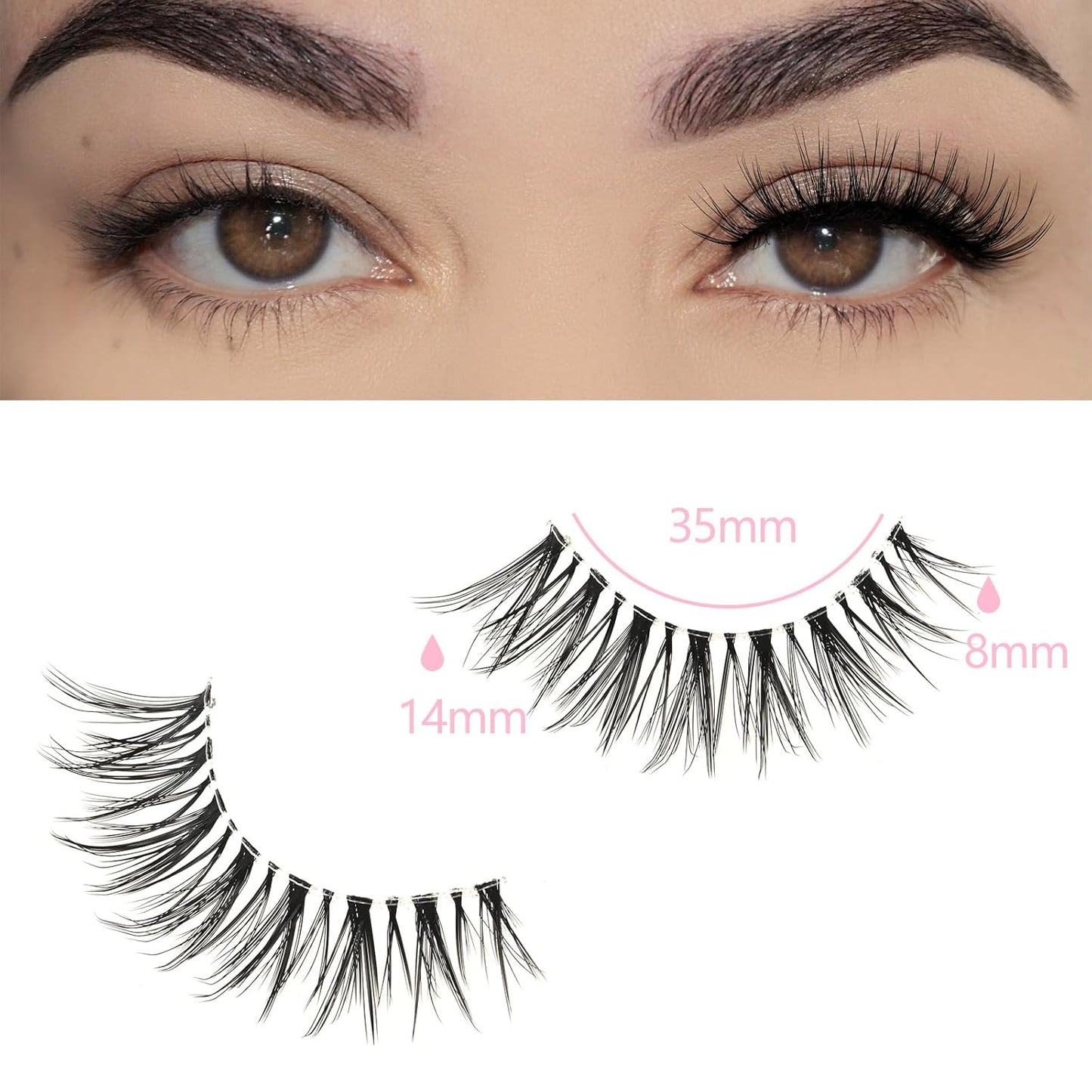 FARRED Cat Eye Lashes False Eyelashes Natural Look Clear Band Wispy Lashes 14 Pairs Lash Strips Hybrid Full Cateye Medium Length Strip Lashes Pack Pestañas (F28 | 8-14mm)