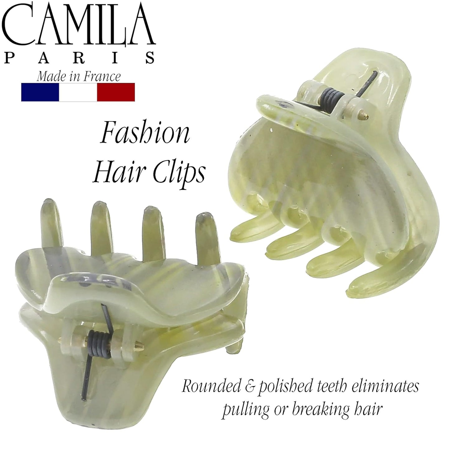 Camila Paris CP3199 French Hair Clip for Women, Small 1 inch Set of 2 Green Girls Hair Claw Clips Jaw Fashion Durable and Styling Hair Accessories for Women, Strong Hold No Slip Grip, Made in France