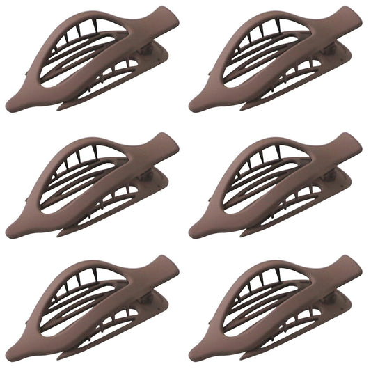 6 Pack Flat Hair Claw Clips for Women Duck Billed French Lay Down Hair Barrettes Accessories 100% Polycarbonate Matte Dark Brown