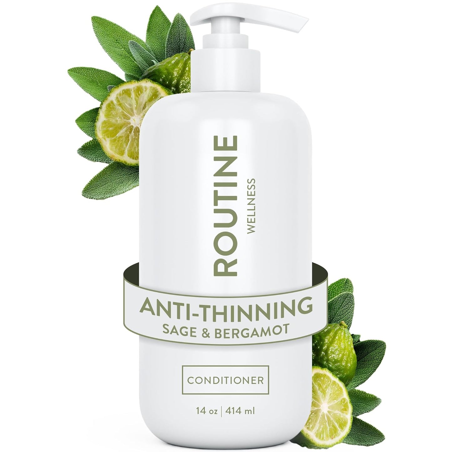 Routine Wellness Anti-Thinning Deep Conditioner for Thinning Hair - Biotin DHT Blocker Women & Men - Color Safe Conditioner for Hair Loss & Healthy Growth (Sage & Bergamot)