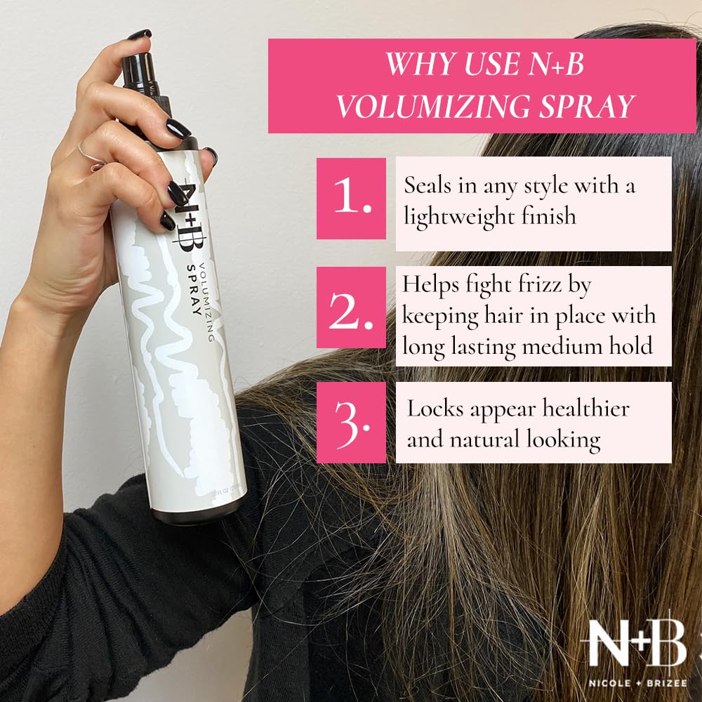 N+B Volumizing Spray | Medium Hold, Fast Drying, Lightweight | Non-Sticky, Fights Frizz, Heat Protectant, Adds Volume | For All Hair Types and Textures | 10 oz