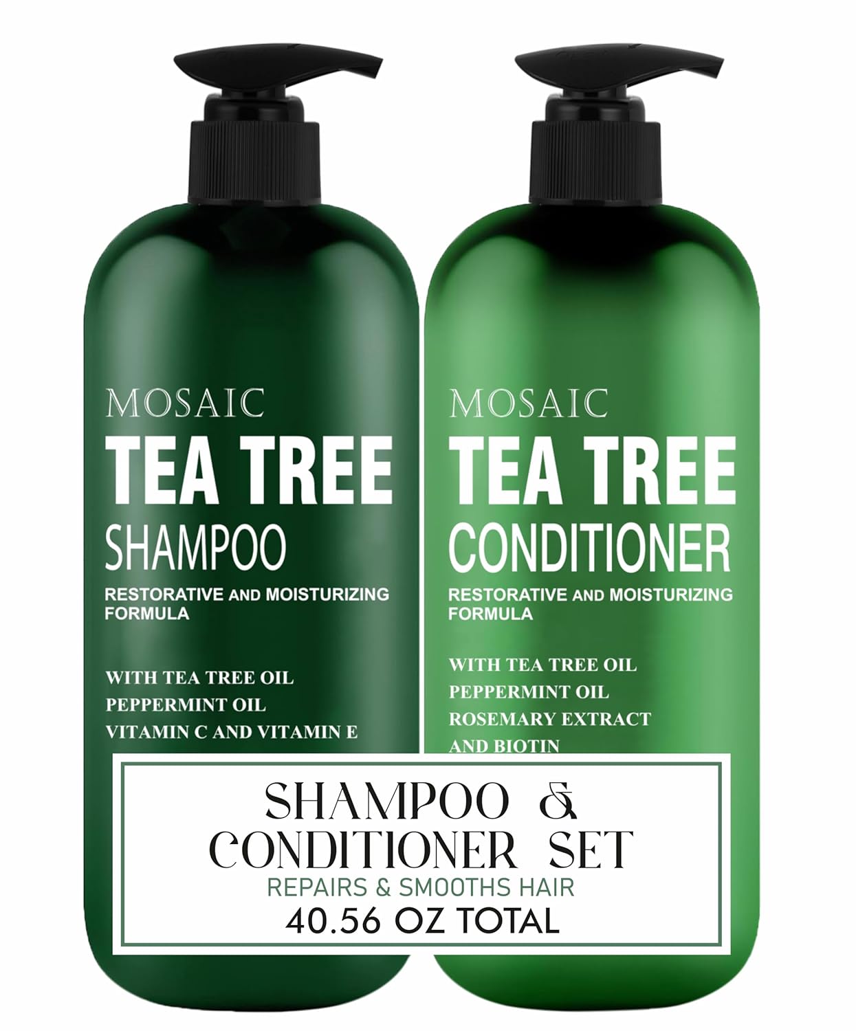 Tea Tree Shampoo and Conditioner Set for Hair Growth, Thinning Hair Loss Treatments Women & Men, Thickening Products, Paraben & Sulfate Free 20.2 FL Oz Each.