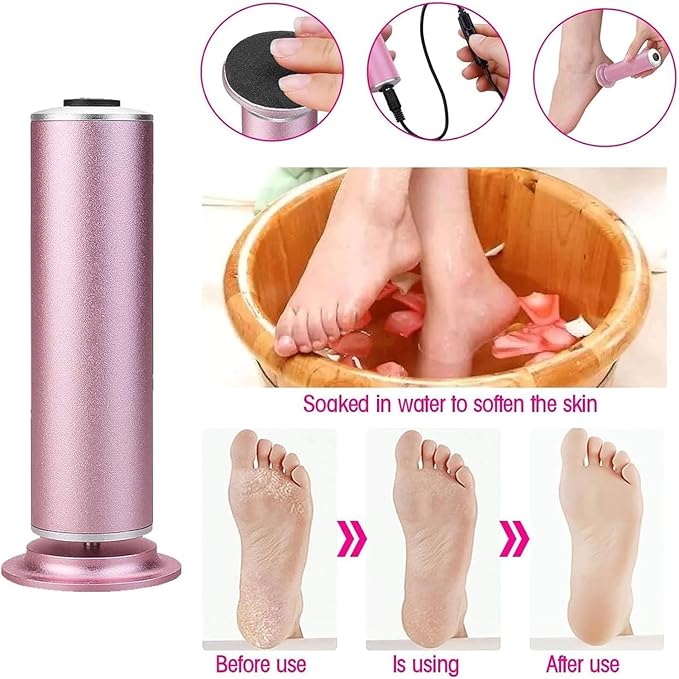 Electronic Foot File Grinder (Speed Adjustable) with 60pcs Replacement Sandpaper Disk，Electric Foot Scrubber Dead Skin Remover，for Feet Hard Cracked Dry Dead Skin Exfoliation，Unisex（Rose Pink）