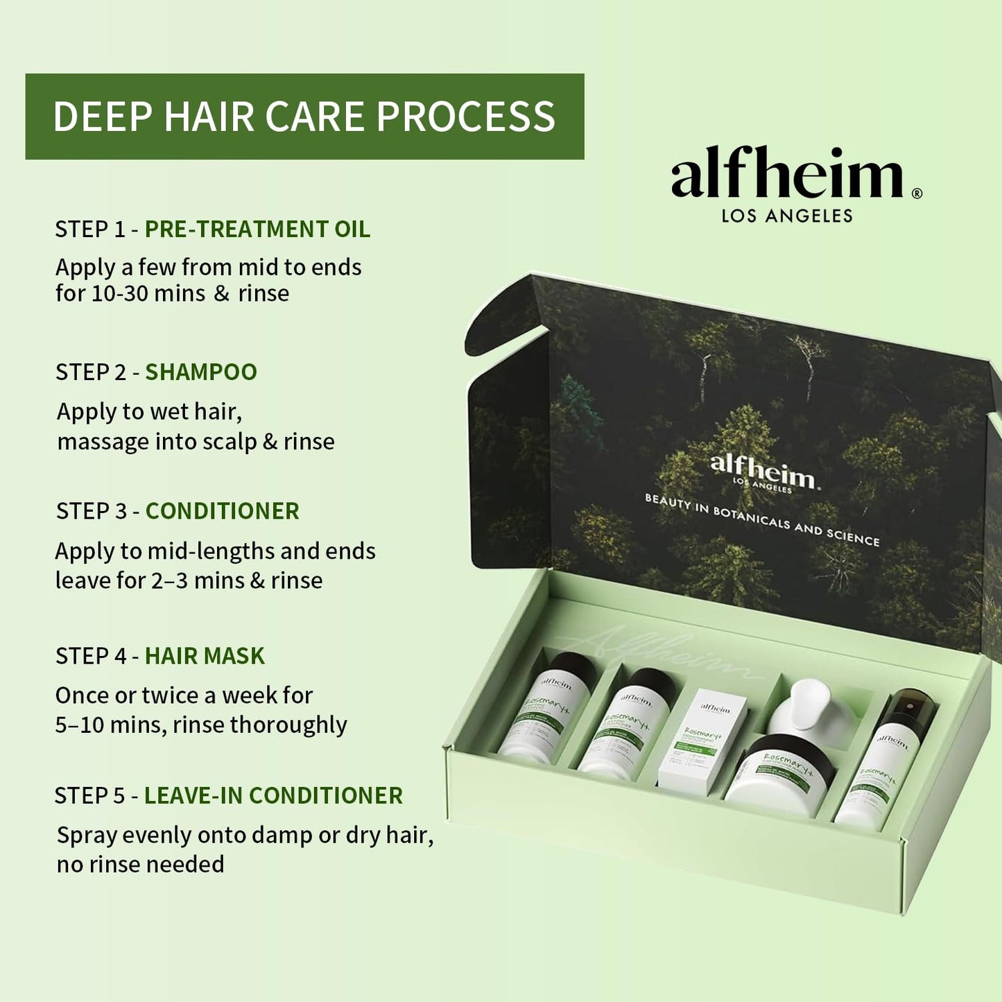 Alfheim Rosemary+ Purifying Hair Care Gift Set | Shampoo, Conditioner, Hair Mask, Leave-in Conditioner & Hair Oil | Scalp & Hair Purifying, Hydrating & Volumizing | Holiday Gift for Women & Men