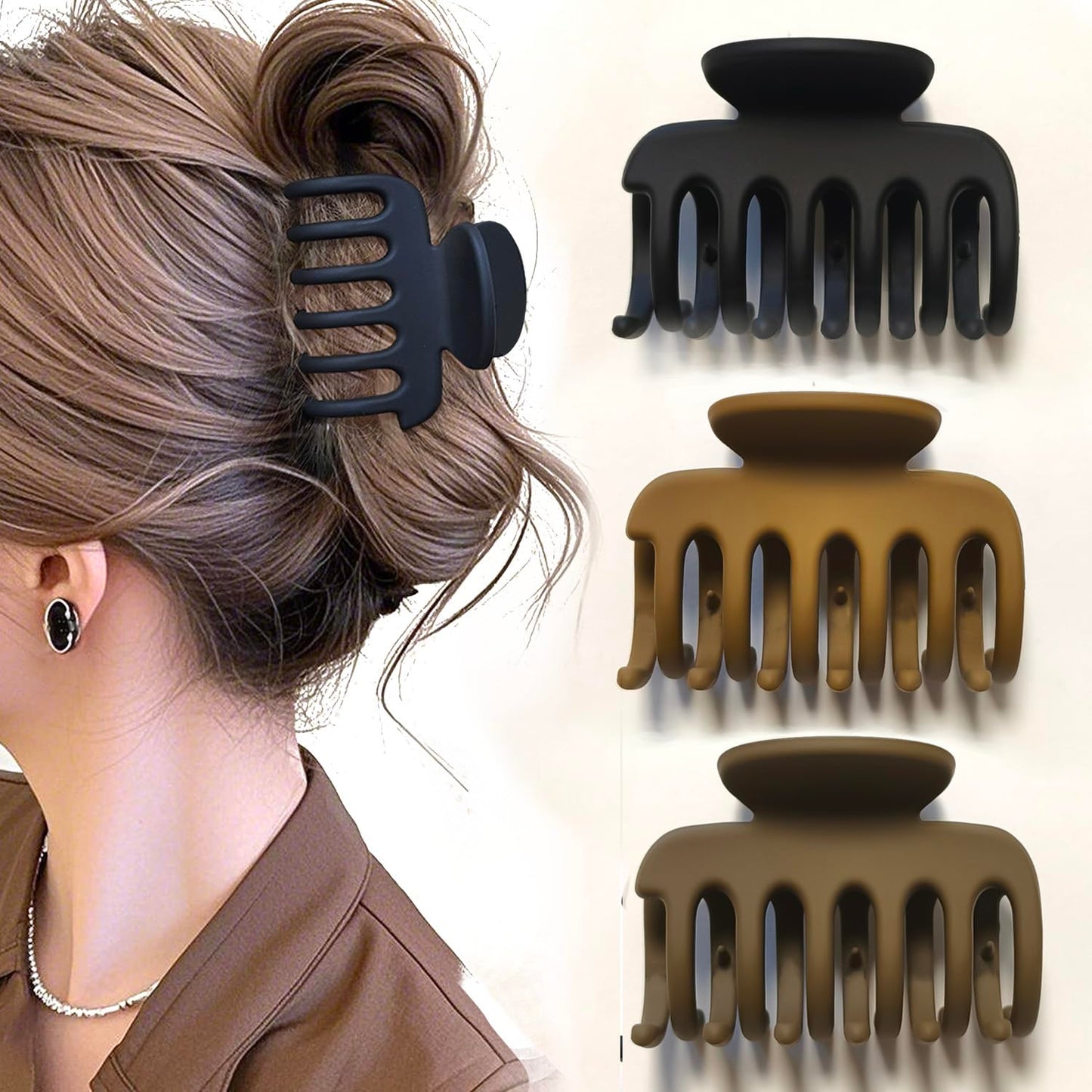 2.7 Inch Matte Hair Claw Clips No Slip Matte Unbreakable Clip for Momen Thin and Medium Thick Hair, 3 Pack