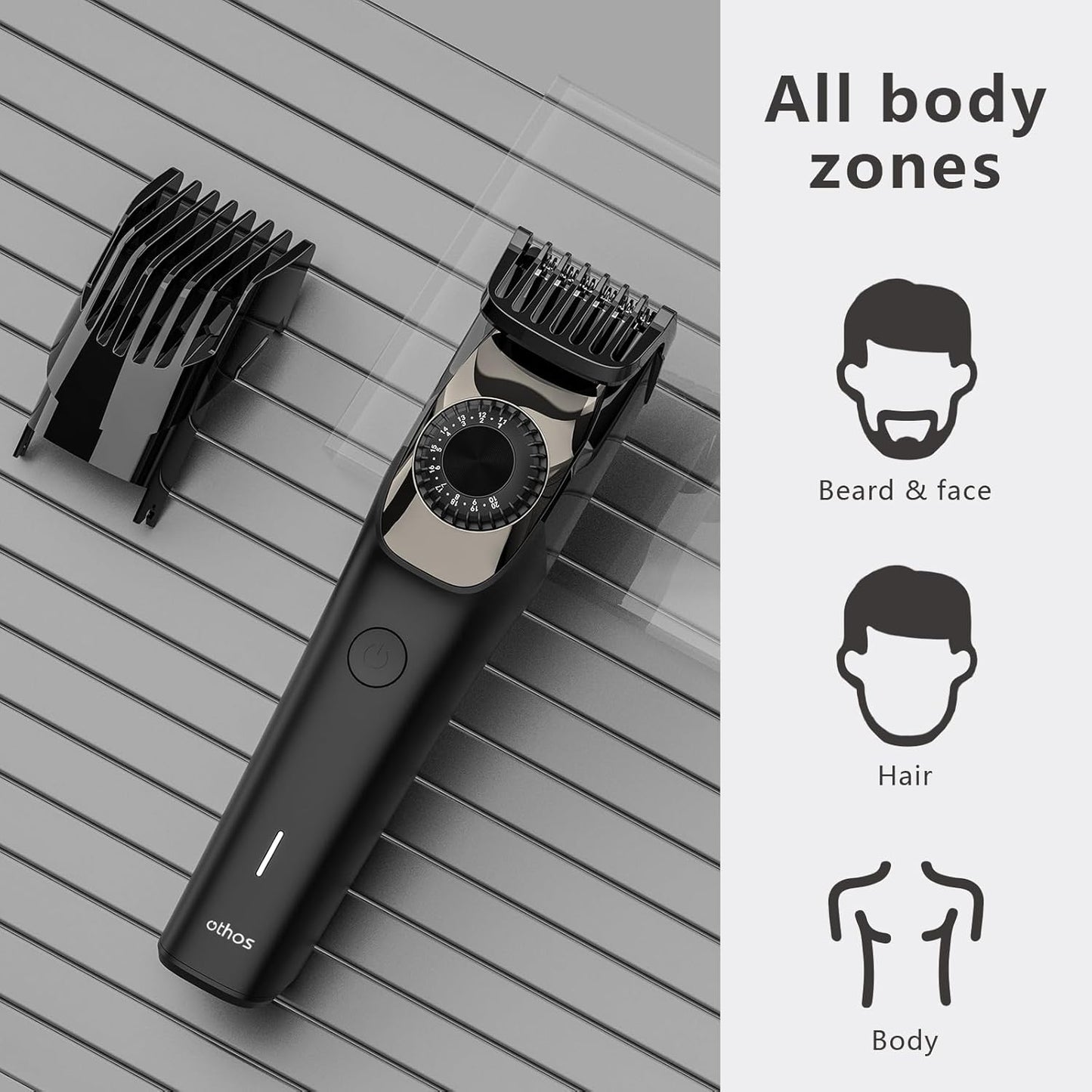 othos Hair Beard Trimmer,Cordless with Adjusting Wheel, USB Type C Rechargeable, 2 Guide Combs,Cleaning Brush