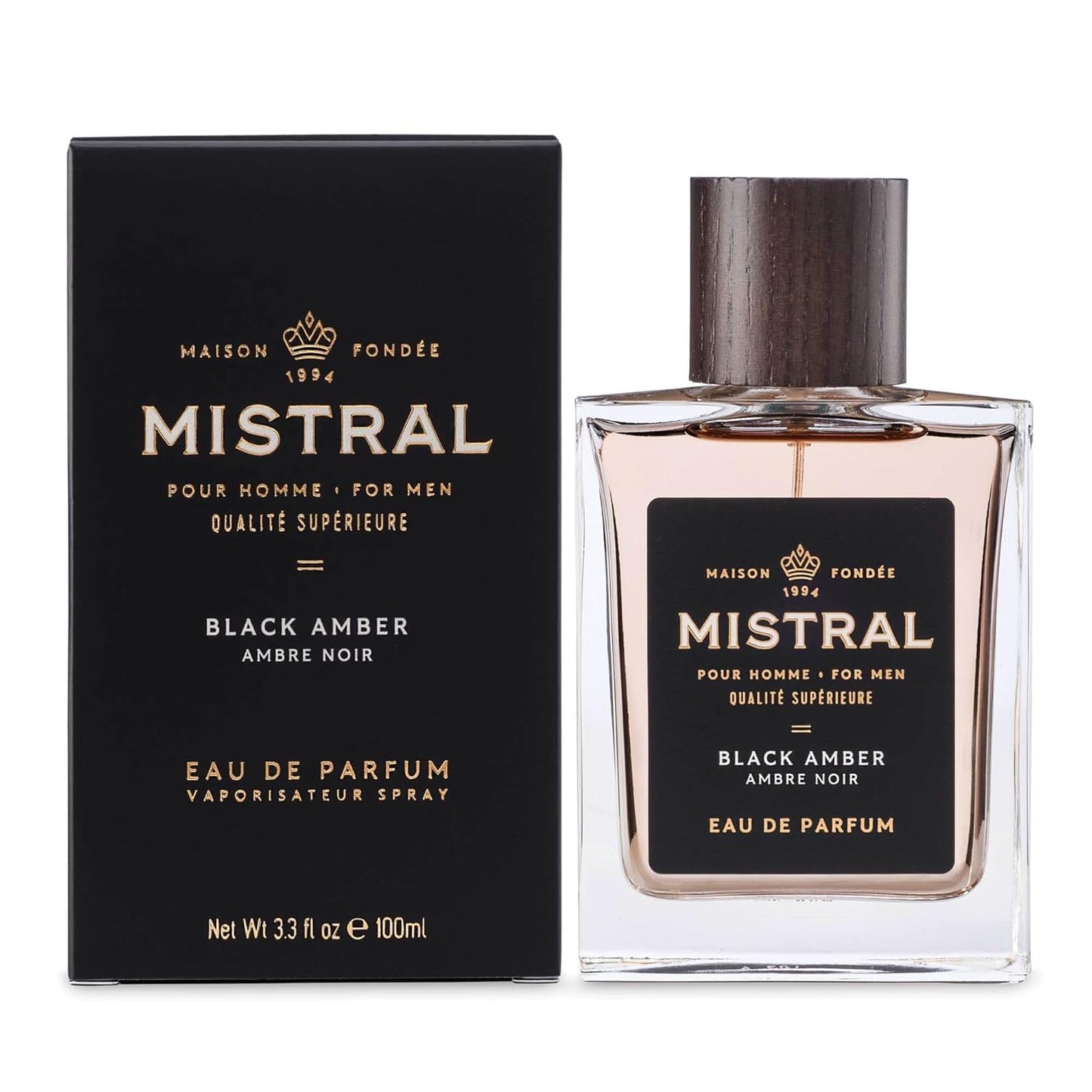 Mistral Men’s Cologne – Black Amber Eau de Parfum | Warm & Woody Masculine Scent with Fresh Lemon, Amber, Cedarwood & Musk | Cruelty-Free & Long-Lasting Perfume for Men, Made in France - 3.4 Oz