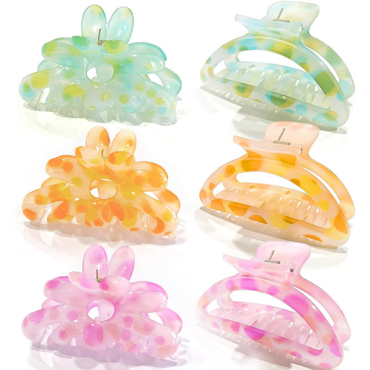 Hair Clip, 3PCS Big Flower Claw Clips for Women/Girls, Nonslip Hair Clips for Thick Hair, Hair Styling Accessories & Birthday Gifts, L-polychromatic