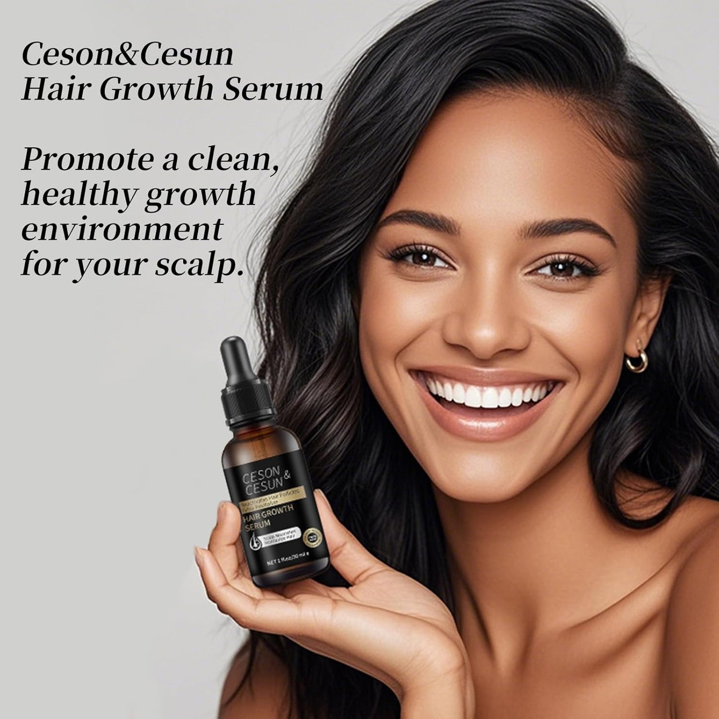 Ceson&Cesun Hair Growth Serum/Scalp Oil - Biotin & Rosemary Castor Oil Treatment for Stronger Thicker Longer Hair, Water-Based – Natural Hair Growth Thickening Treatment for Men & Women