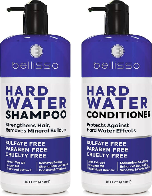 Hard Water Shampoo and Conditioner Set - Sulfate Free Hair Care Products for Women and Men - Moisturizing Treatment with Chelating Properties for a Deep Clean - Remover for Cleansing Mineral Build Up