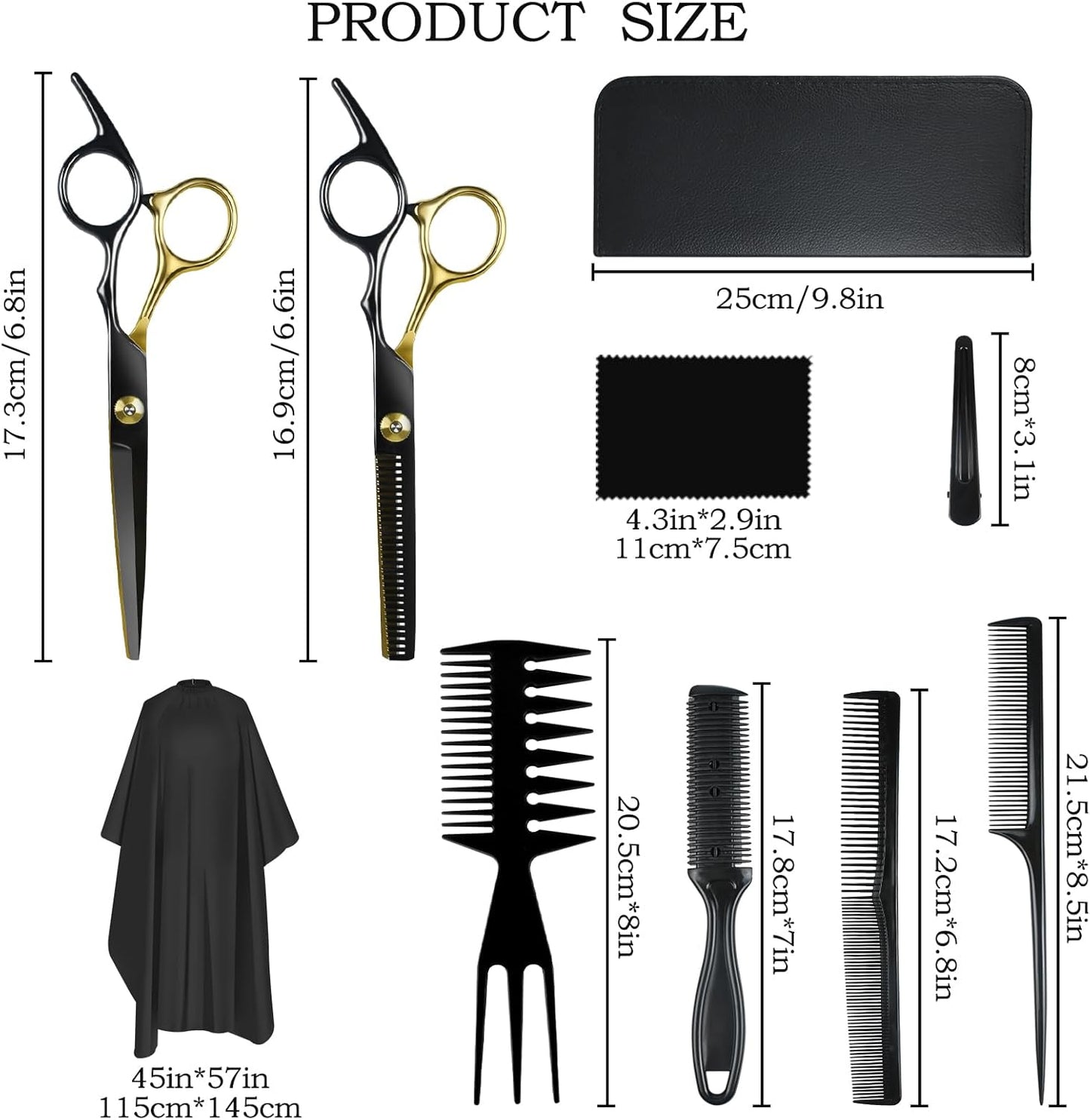 Niura 12 PCS Hair Cutting Scissors Set - Professional Barbers & Salon Kit: Cutting & Thinning Scissors, Comb, Cape, Clips for Men, Women, Kids & Pet