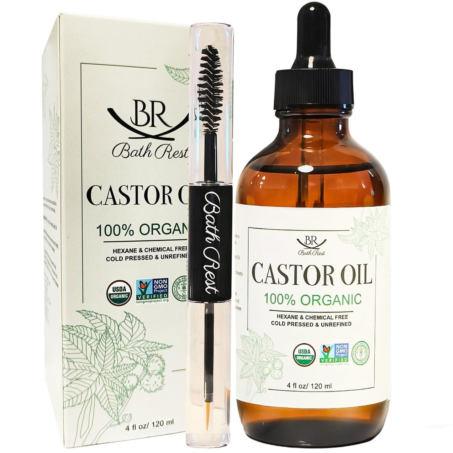 Organic Castor Oil 100% Pure Natural Hair Oil for Hair Growth, Castor oil for Skin Lashes Nails Face Eyelash Eyebrows, Cold Pressed Hexane Free Unrefined USDA Certified 4OZ