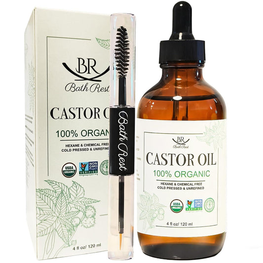 Organic Castor Oil 100% Pure Natural Hair Oil for Hair Growth, Castor oil for Skin Lashes Nails Face Eyelash Eyebrows, Cold Pressed Hexane Free Unrefined USDA Certified 4OZ