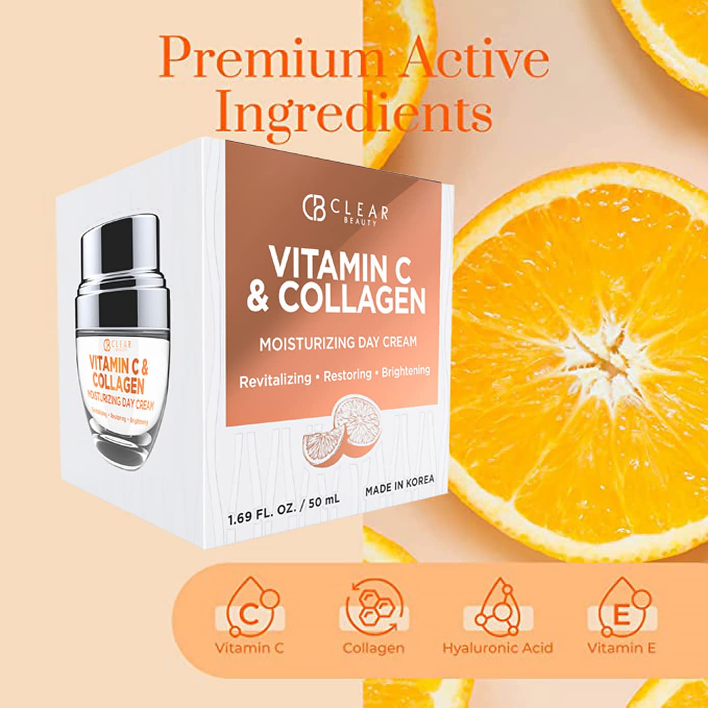 Clear Beauty Vitamin C & Collagen + Hyaluronic Acid & Retinol Moisturizer - Dermatologist Tested, Anti-Aging, Fine Lines & Wrinkles Treatment, Korean Skin Care, All Skin Types - Value Set
