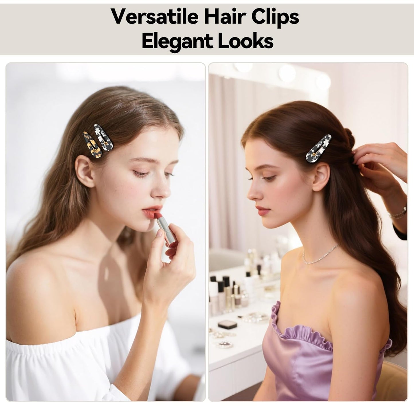 Hair Clips for Women, Duck Billed Alligator Clips Cellulose Acetate, No Crease Flat Hair Barrettes for Bangs Thick/Thin/Long/Curly Hair, Marble Tortoise Hair Styling Accessories (Black)