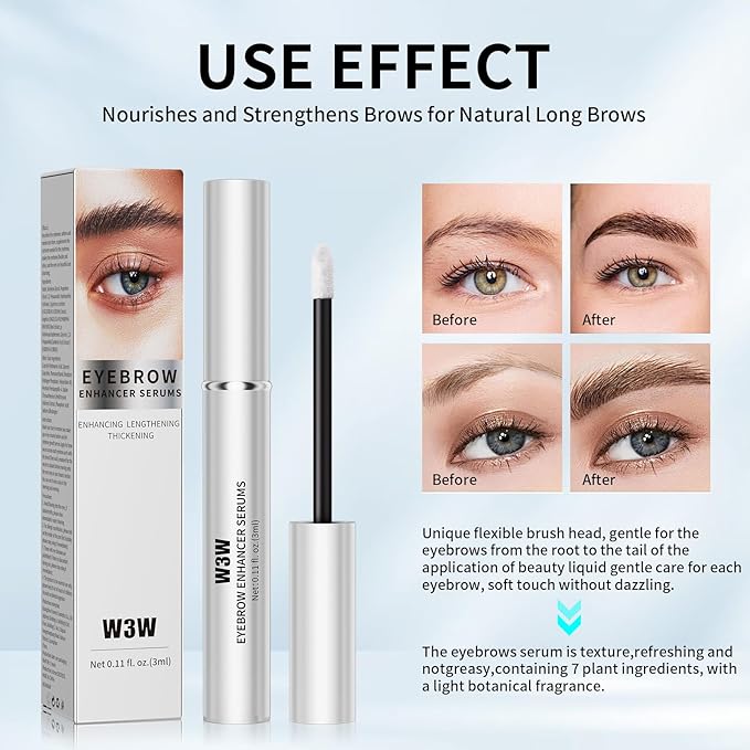 Natural Eyebrow Growth Serum To Grow Brows for Women, Fuller, Thicker, Longer Brows, 3ML Plant Extracts Enhancer, Visible Growth in 4 Weeks, Vegan & Cruelty-Free