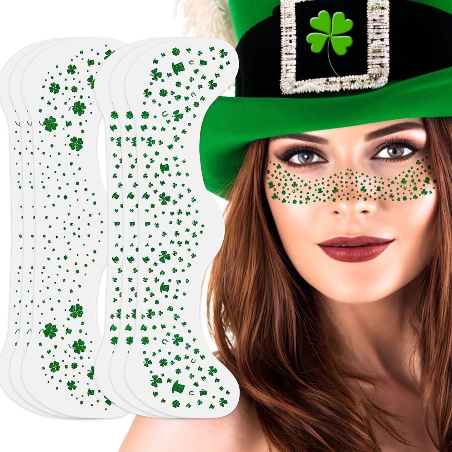 MEICOLY St Patricks Day Accessories,St Patricks Day Temporary Tattoos Face Stickers for Kids Women,Clover Shamrock Stickers,Green Makeup Tattoo,Green Freckles Face Tattoo,6Pcs,2 Styles
