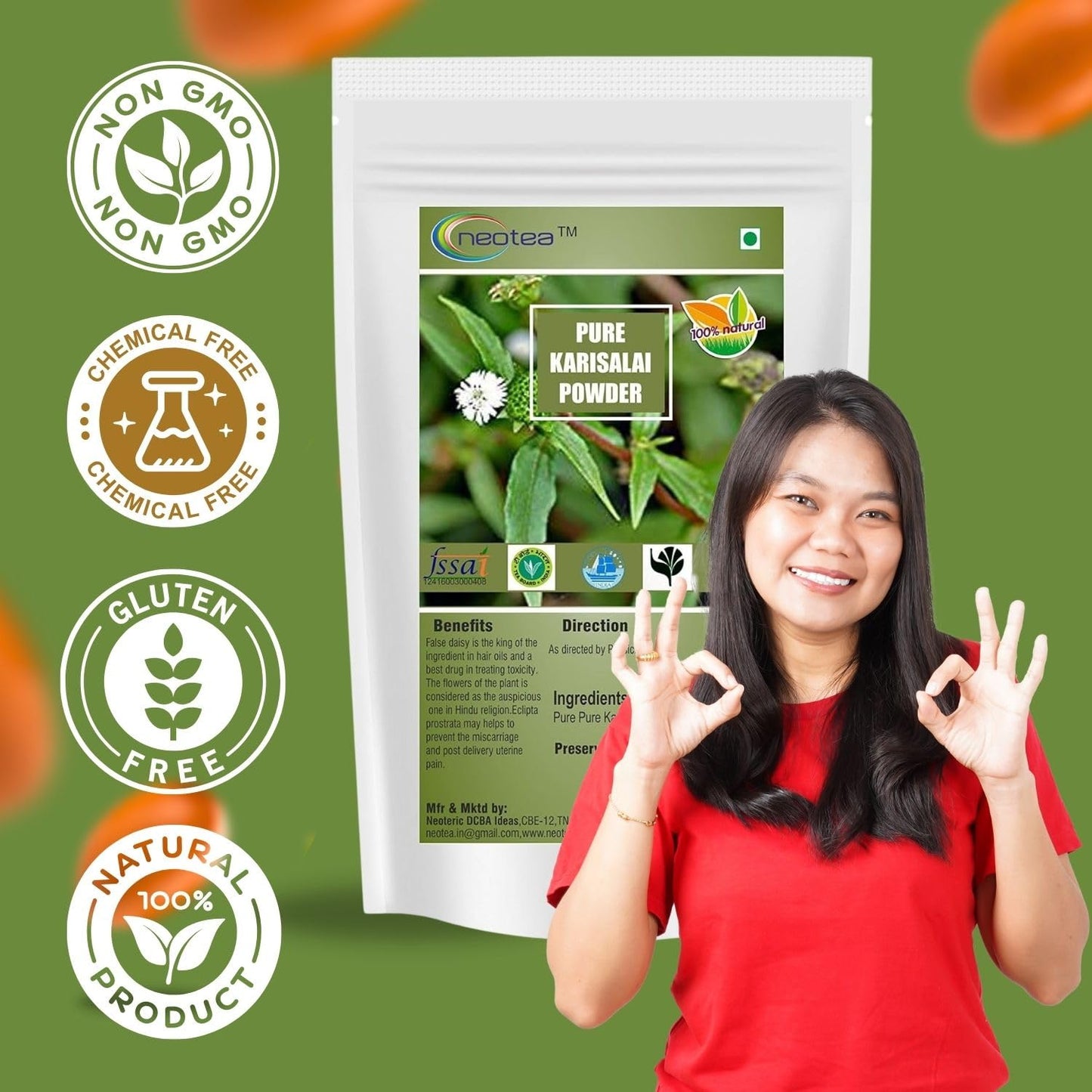 Neotea Eclipta Prostrata | Karisalai | Karisalankanni | Bhringraj powder | False Daisy Powder | Hair Growth | Organic Herbal Powder for Beautiful Hair 100% Natural 300 GM