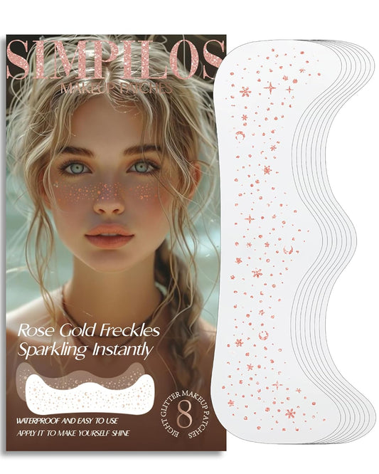 Body Face Glitter Rave Festival Pride Party Accessories - Rose Gold Waterproof Face Tattoos Speckles Makeup Patches for Women - 8 Counts