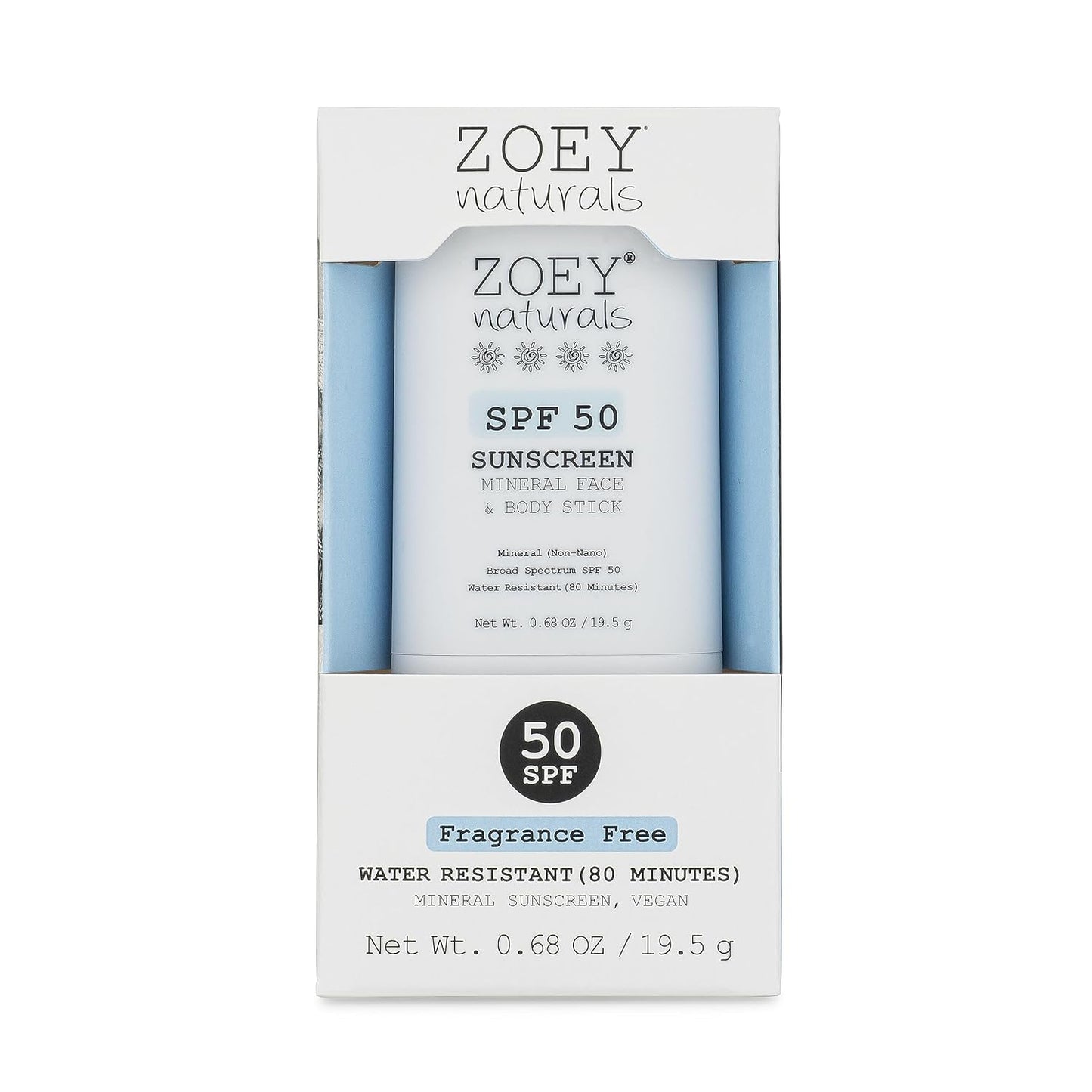 Zoey Naturals SPF 50 Mineral Sunscreen Stick for Babies & Kids - Safe Sunblock Moisturizer for Body & Face - with Rose Hips Oil, Zinc Oxide, Cruelty Free and Reef Safe, Made in USA
