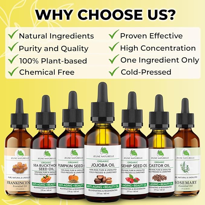 Jeune Naturelle Jojoba Oil Organic Cold Pressed - 100% Pure, Raw, Virgin, Undiluted, Unrefined - Ideal for Hair, for Skin, for Hair Growth, 2 oz