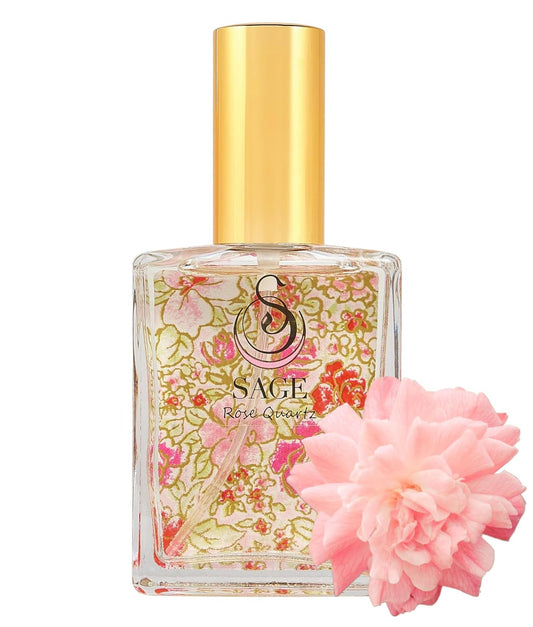 Rose Quartz Organic Perfume Spray by Sage- 2 oz, Vegan & Cruelty-Free, Floral Scent, Rose Damask, Honeysuckle, Jasmine - Made in USA