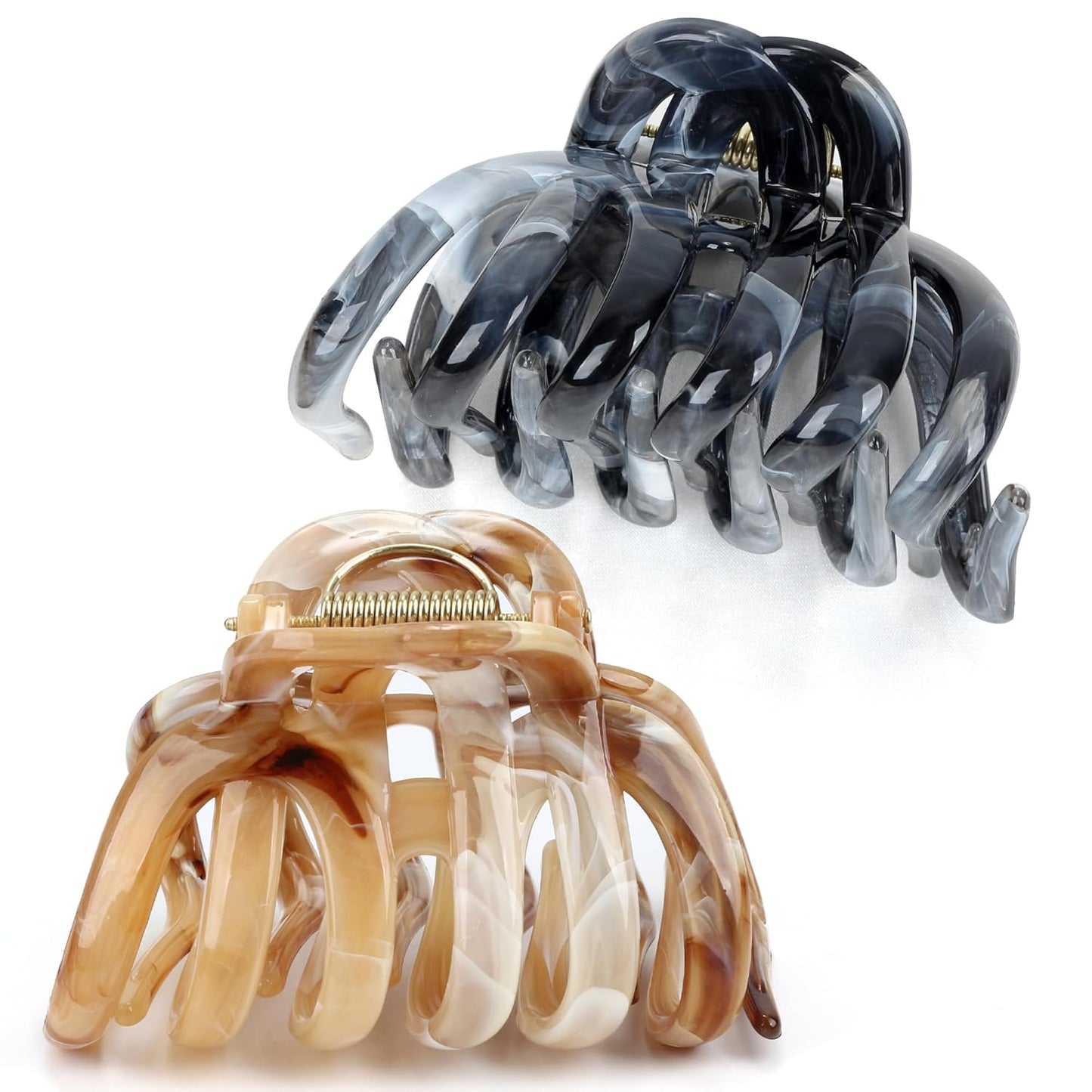 FAELBATY Octopus Multicolor French Claw Hair Clips, 2 Pcs, Ink Brown & Ink Grey, 3.5 x 2.4 Inches, Polycarbonate, Non-Slip Grip, Strong Hold for Long Thick Hair, Women & Girls