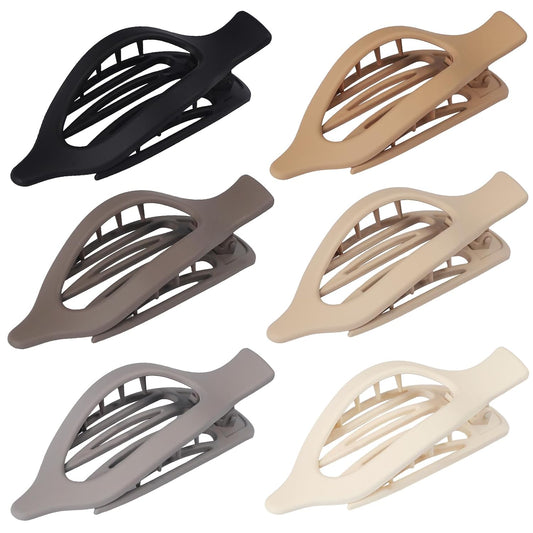 Flat Hair Clip 6 pcs Lay Down Claw Clips Hair Accessories for Women -Brown Grey